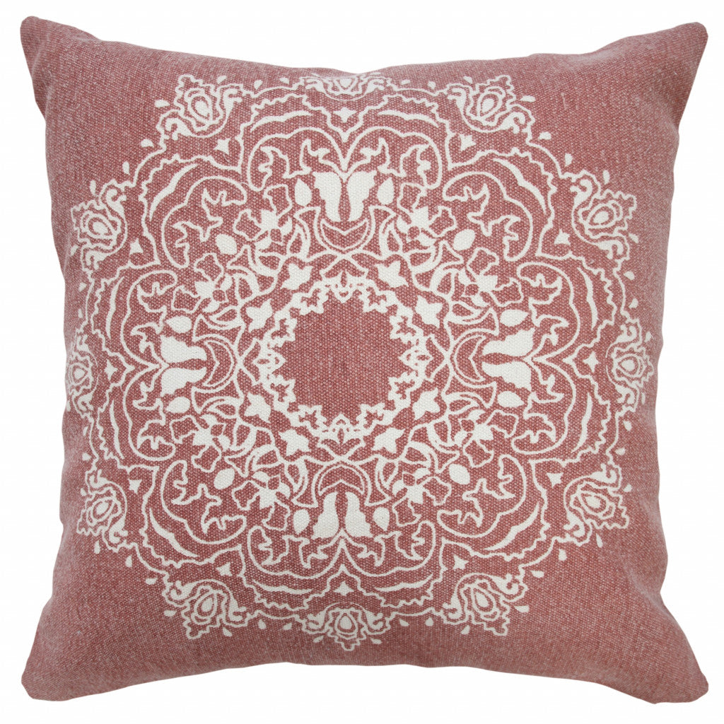 20" X 20" Dusty Rose And White 100% Cotton Geometric Zippered Pillow