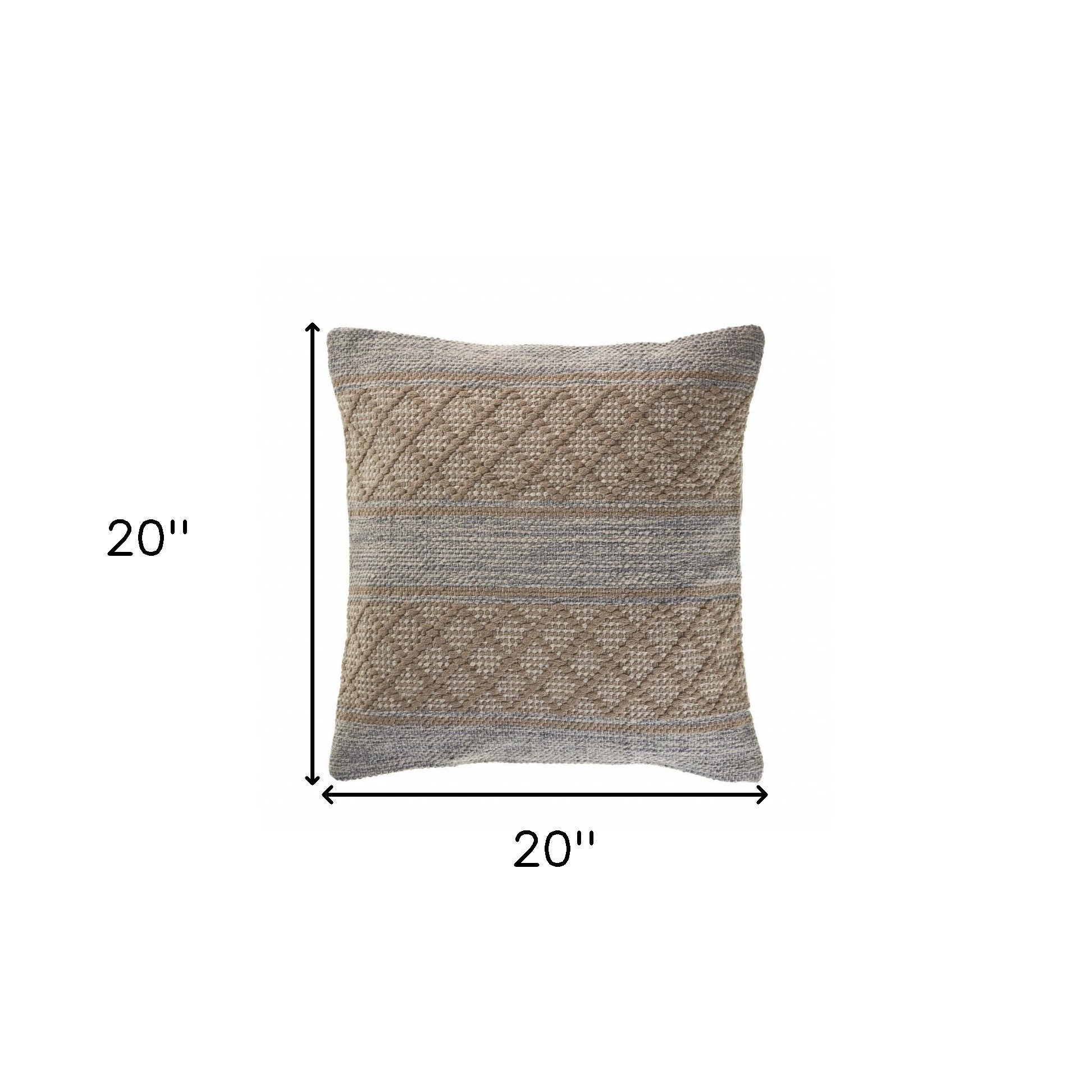 20" X 20" Beige And Grayish Blue 100% Cotton Geometric Zippered Pillow