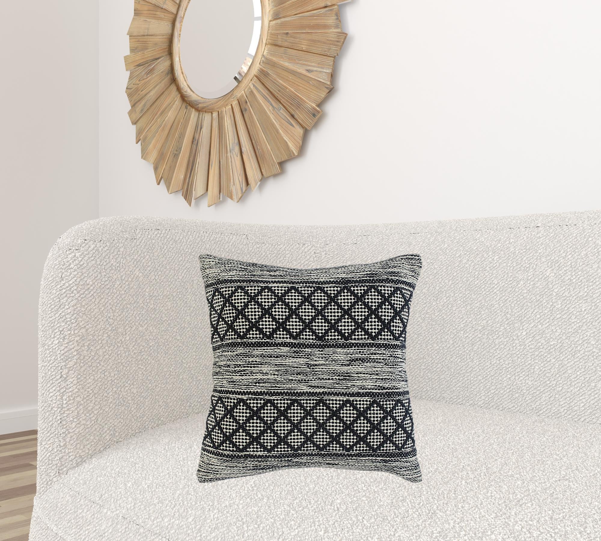 20" X 20" Gray And Black 100% Cotton Geometric Zippered Pillow