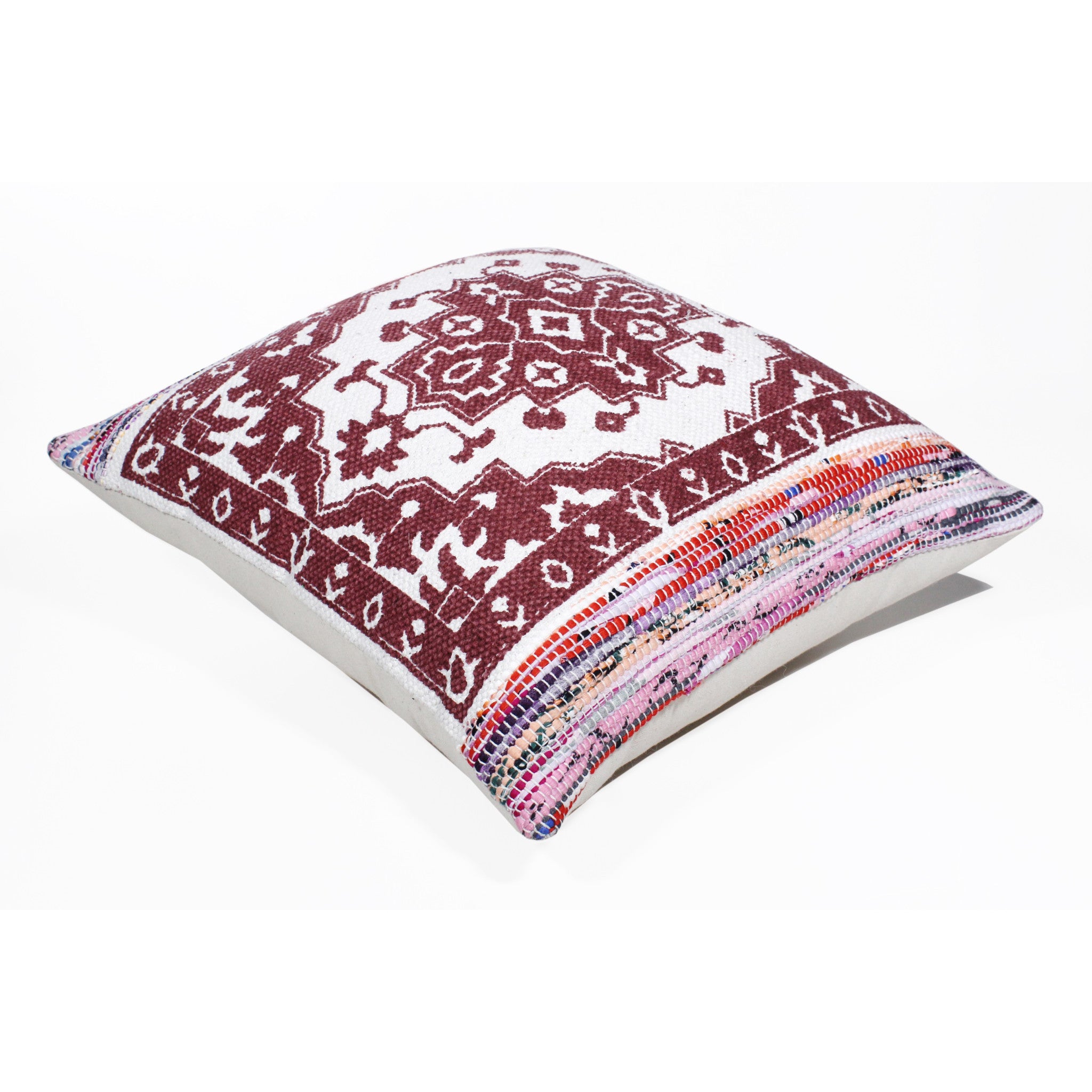 20" X 20" Red White Purple And Pink 100% Cotton Geometric Zippered Pillow