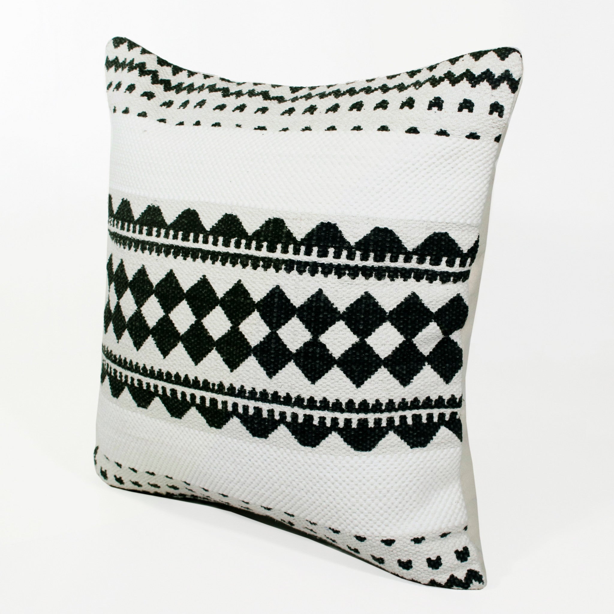 20" X 20" Black And White 100% Cotton Geometric Zippered Pillow