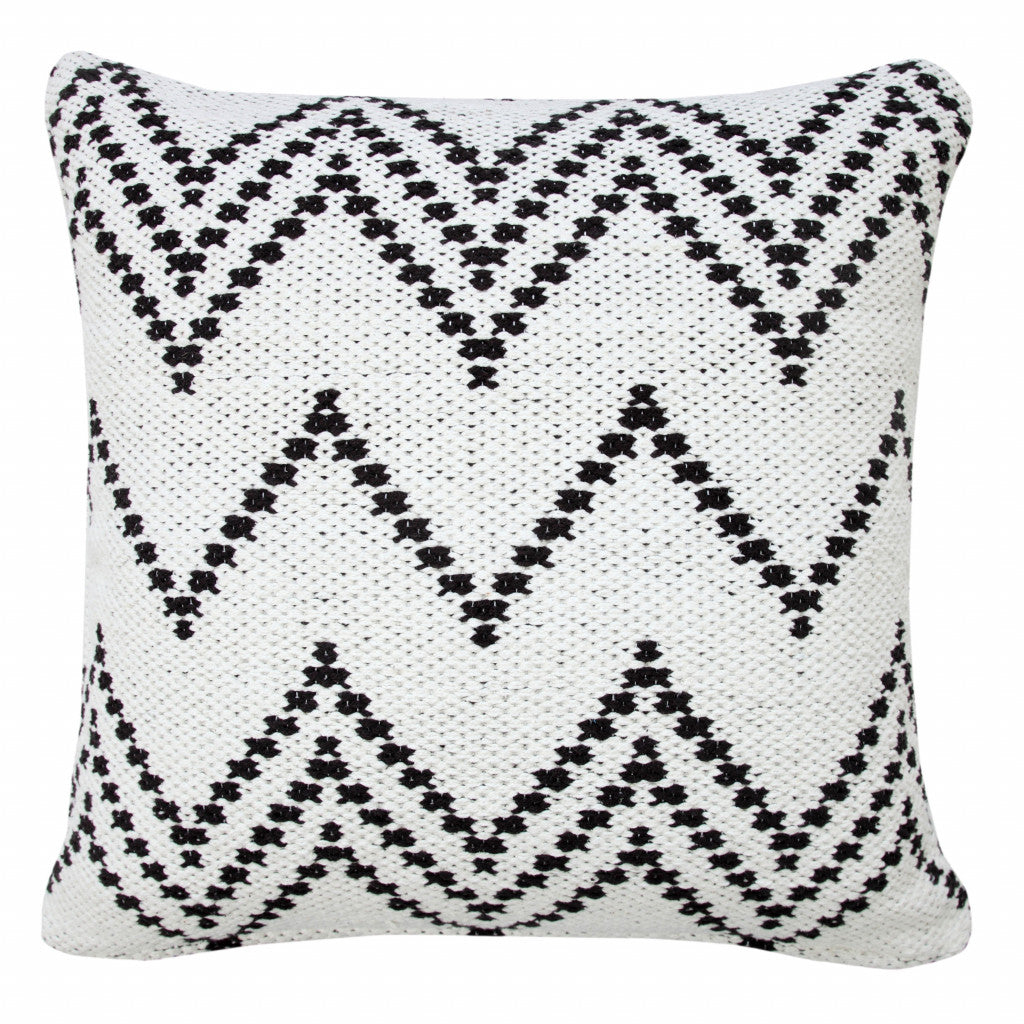 20" X 20" White And Black 100% Cotton Chevron Zippered Pillow