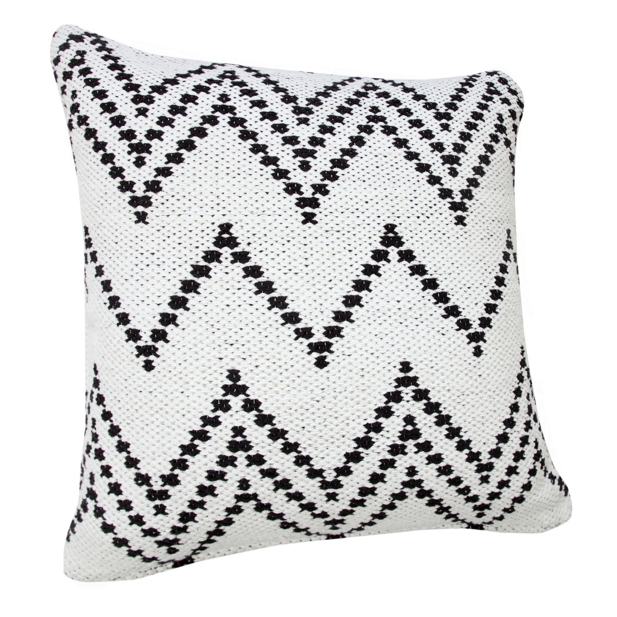 20" X 20" White And Black 100% Cotton Chevron Zippered Pillow