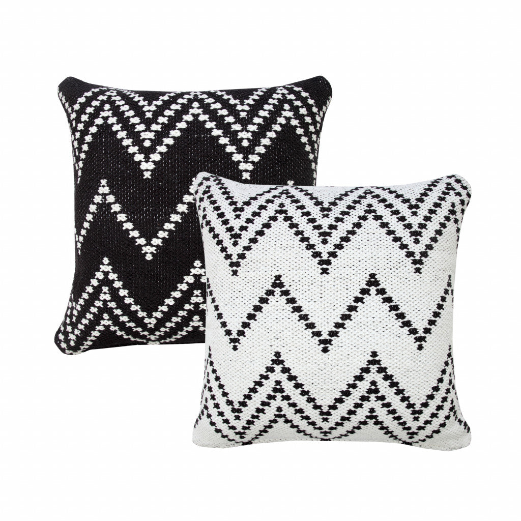 20" X 20" White And Black 100% Cotton Chevron Zippered Pillow