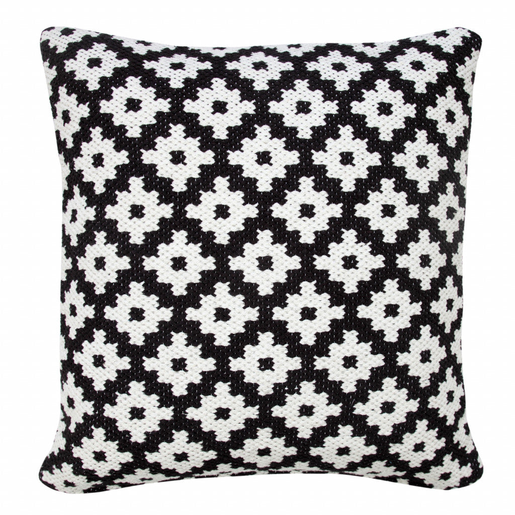 20" X 20" Black And White 100% Cotton Geometric Zippered Pillow