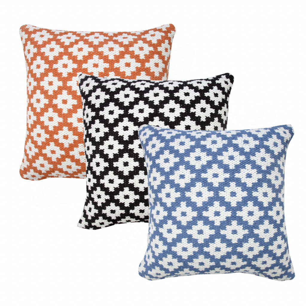 20" X 20" Orange And White 100% Cotton Geometric Zippered Pillow