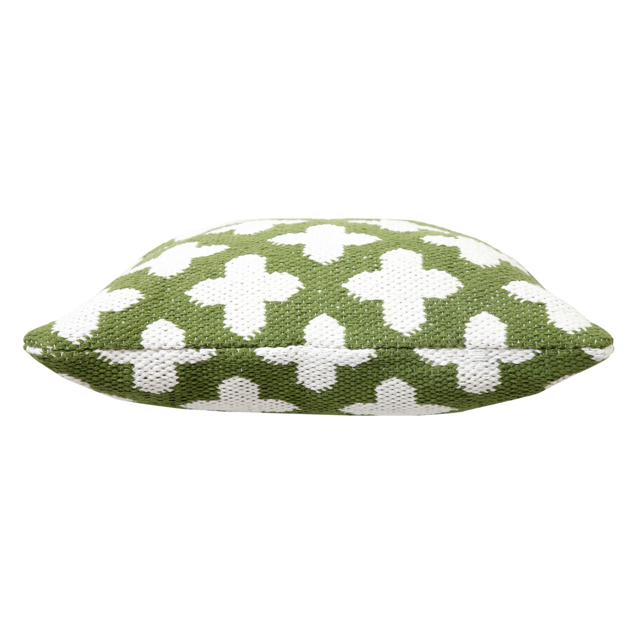 20" X 20" Green And White 100% Cotton Geometric Zippered Pillow