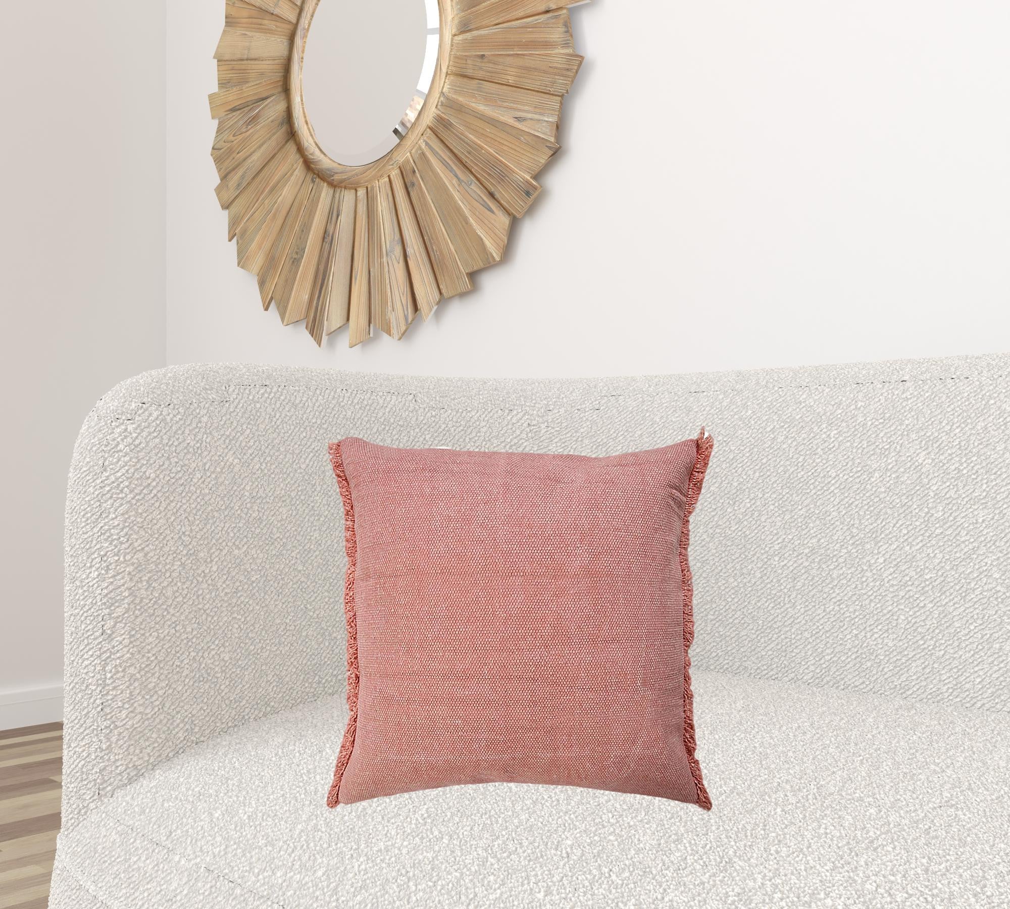 20" X 20" Dusty Rose Pink And Muted Clay 100% Cotton Zippered Pillow