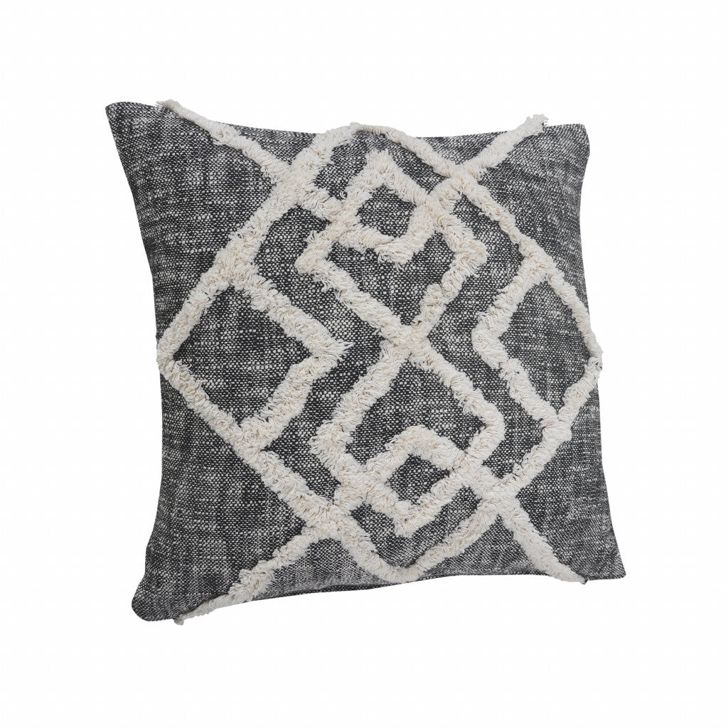 20" X 20" Black And Cream 100% Cotton Geometric Zippered Pillow