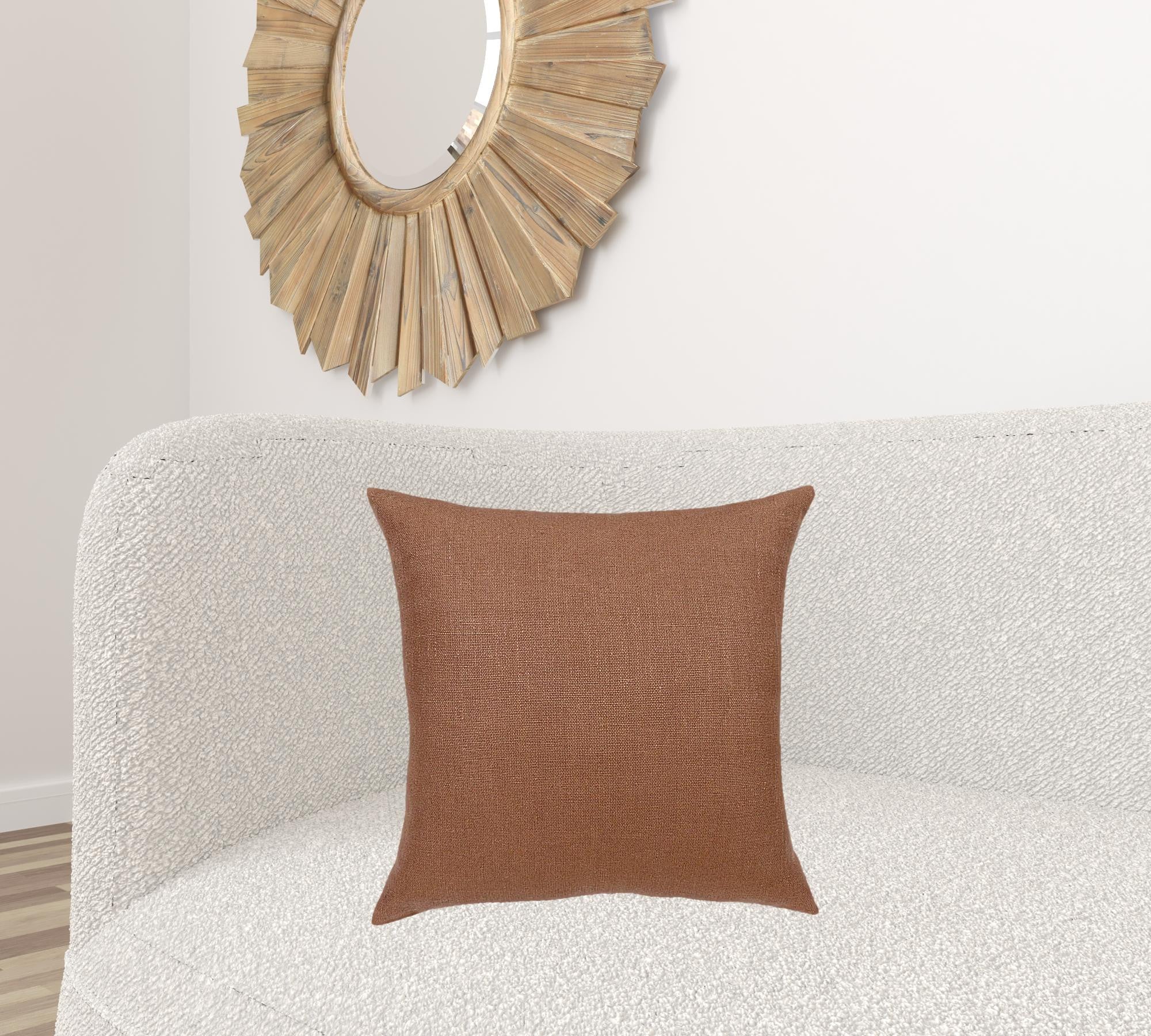 20" X 20" Brown Linen Zippered Pillow