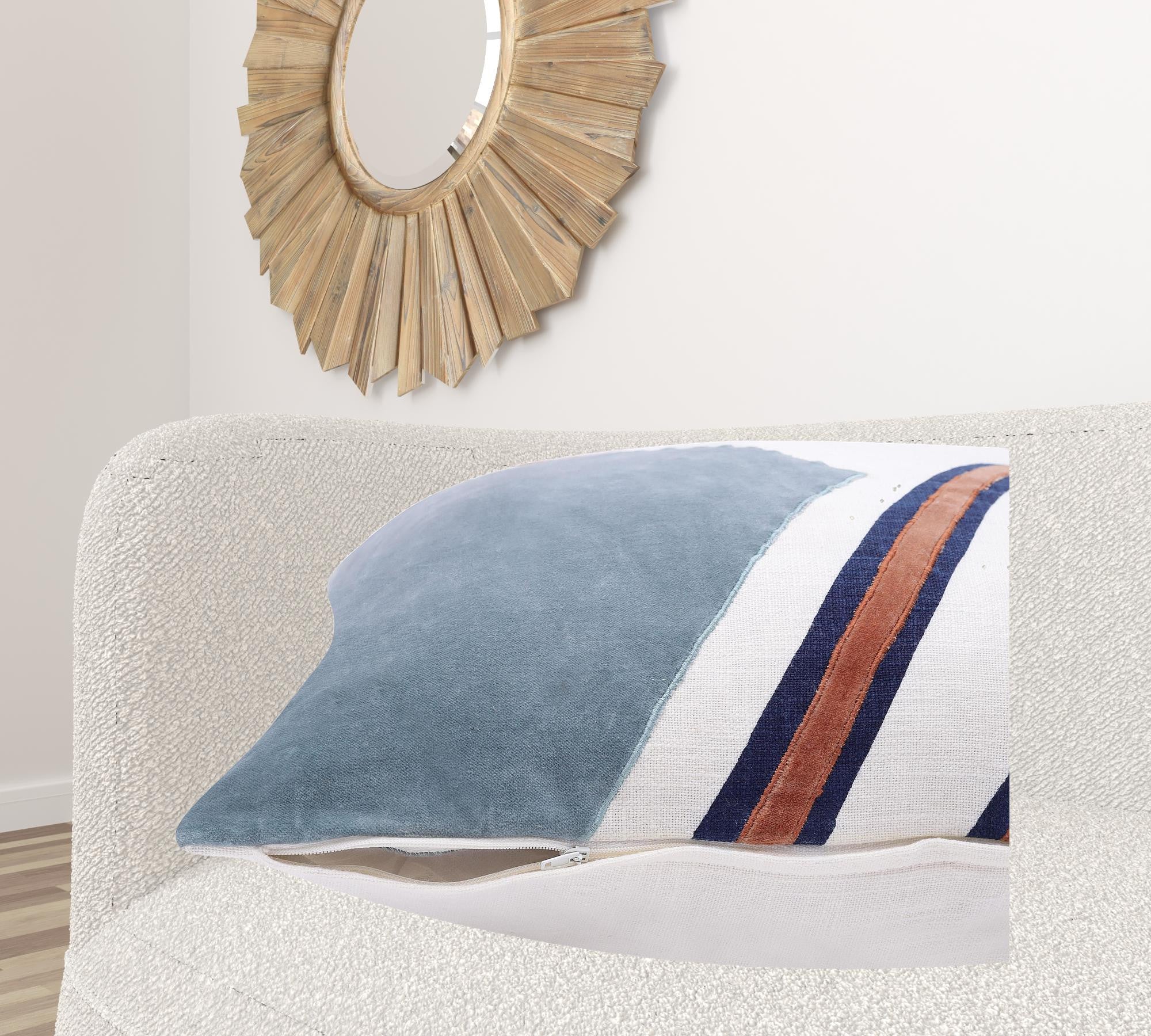 24" X 24" Brown Blue And Off-White 100% Cotton Abstract Zippered Pillow