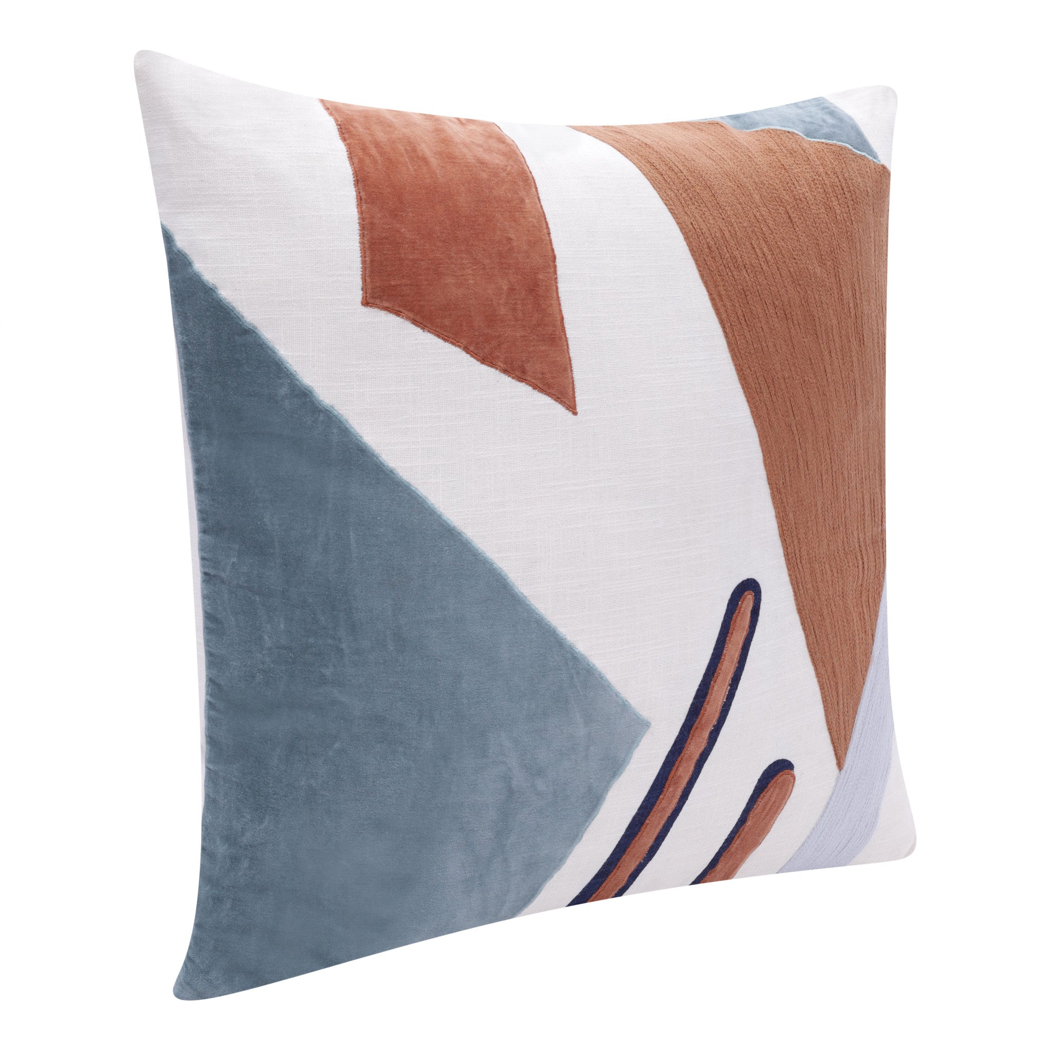 24" X 24" Brown Blue And Off-White 100% Cotton Abstract Zippered Pillow