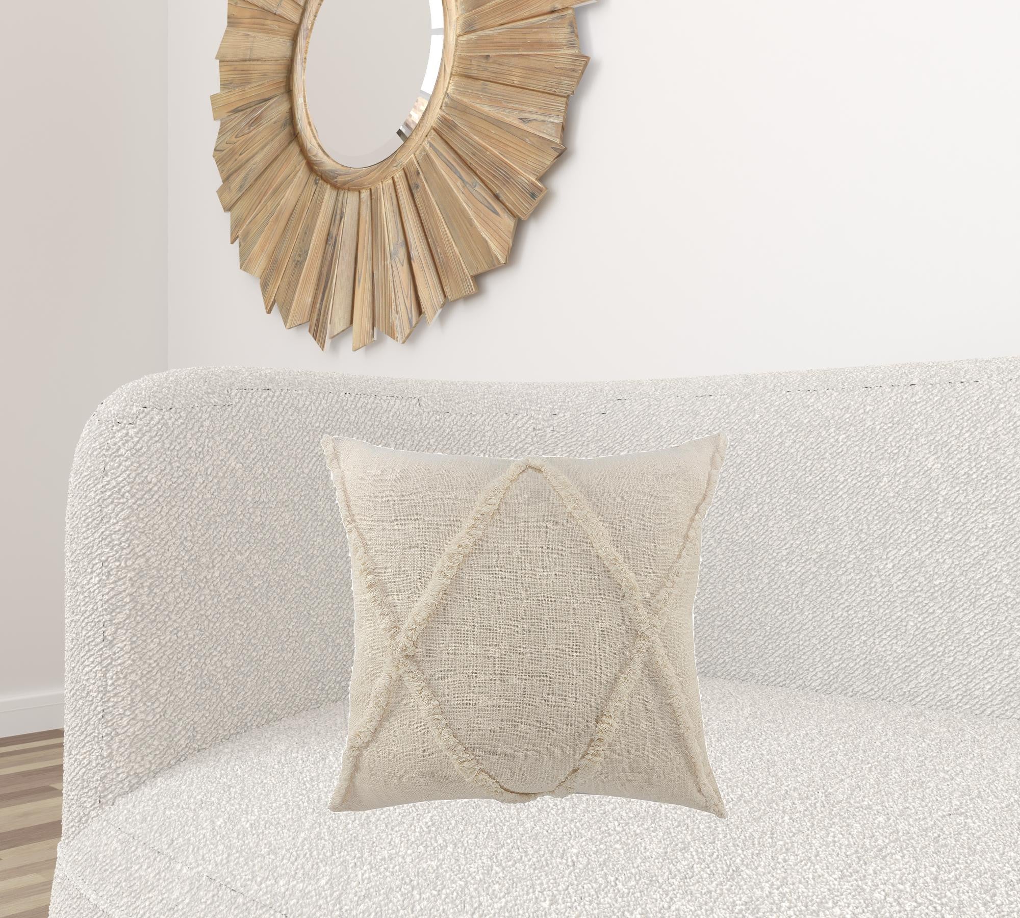 20" X 20" Ivory 100% Cotton Zippered Pillow