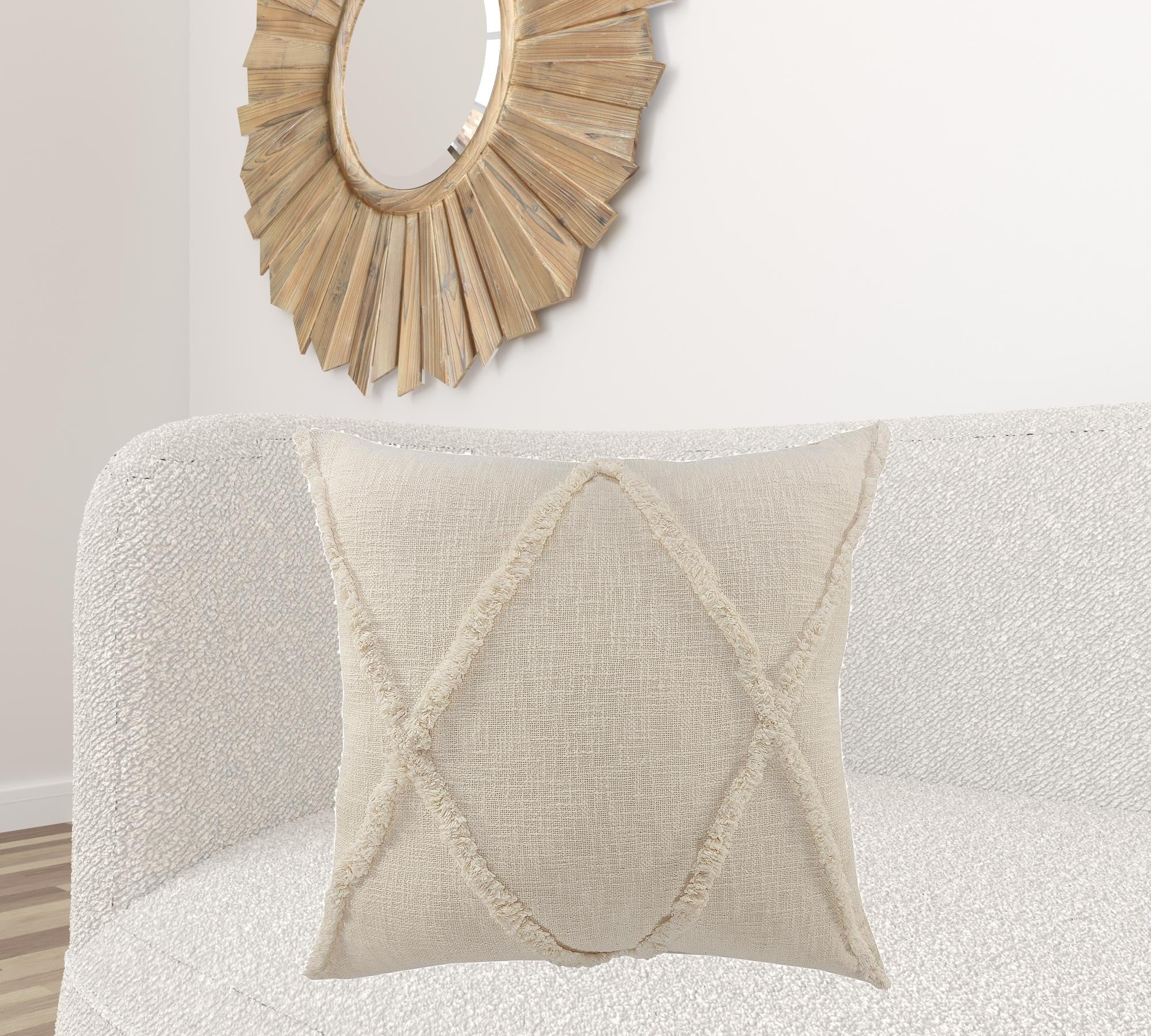 26" X 26" Ivory 100% Cotton Zippered Pillow