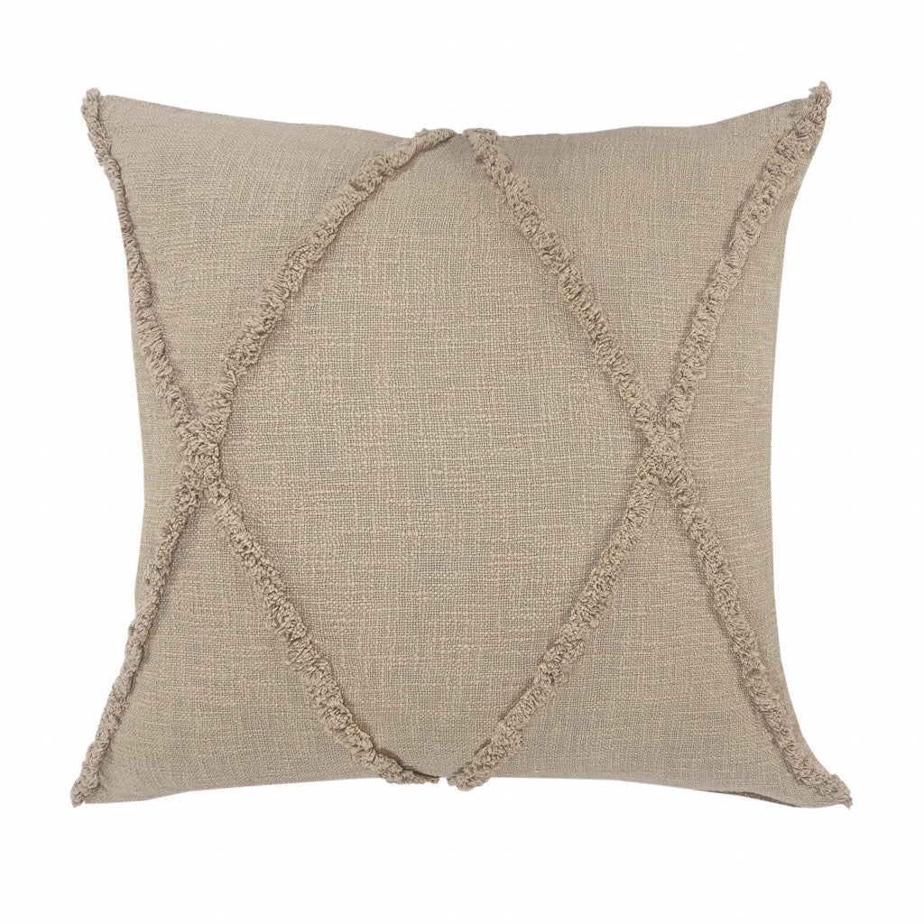 20" X 20" Taupe Brown 100% Cotton Zippered Pillow