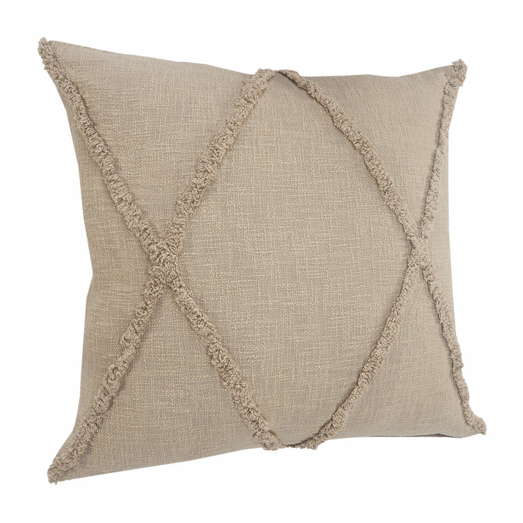 20" X 20" Taupe Brown 100% Cotton Zippered Pillow