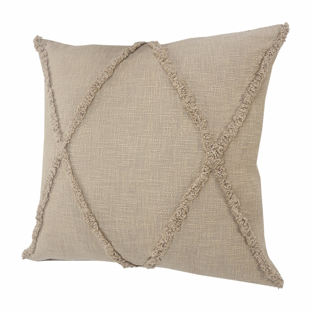 20" X 20" Taupe Brown 100% Cotton Zippered Pillow