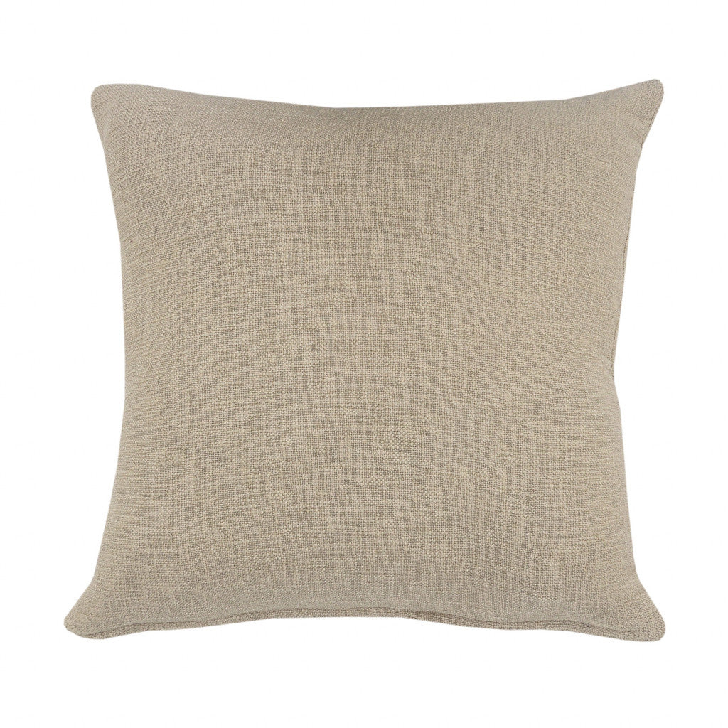 20" X 20" Taupe Brown 100% Cotton Zippered Pillow