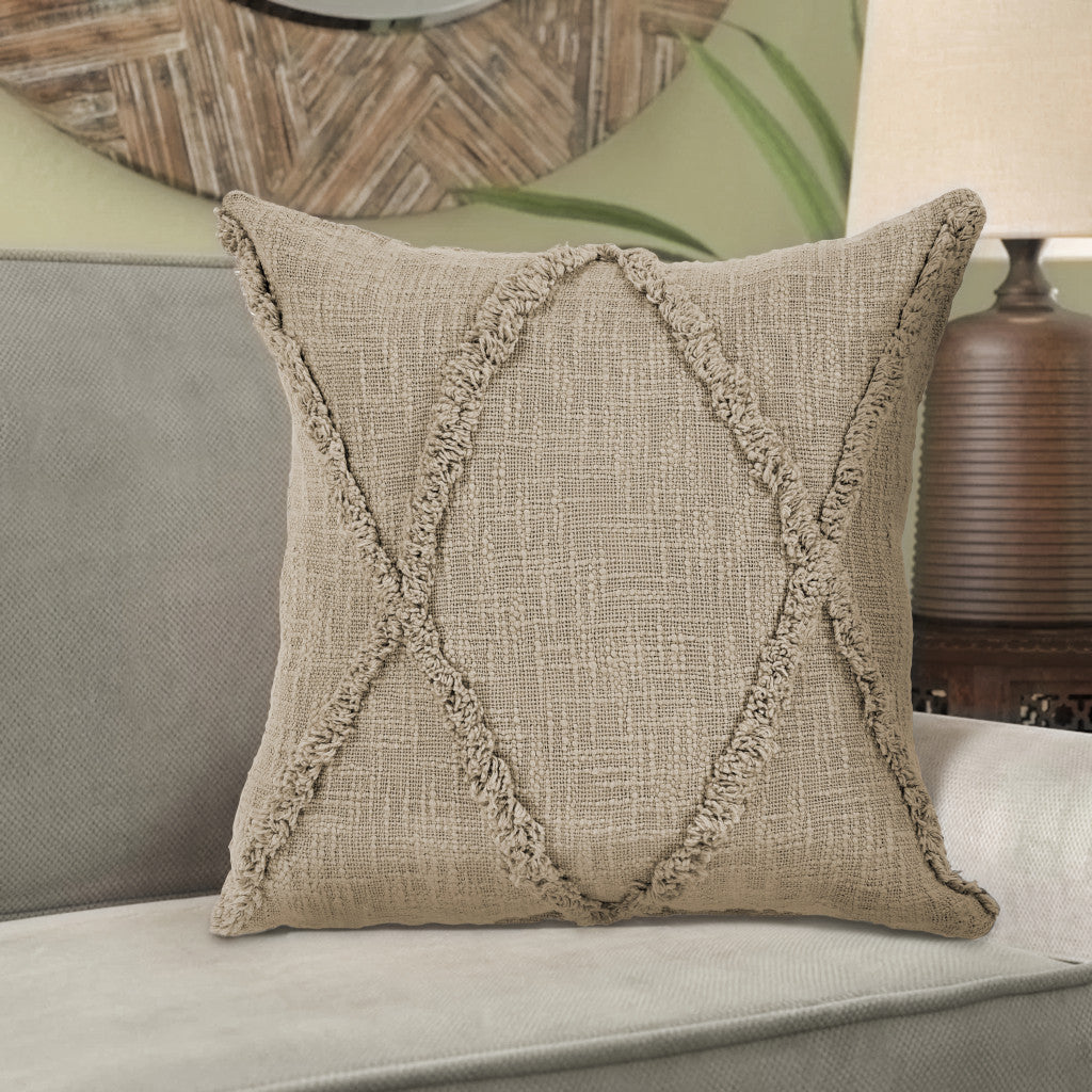 20" X 20" Taupe Brown 100% Cotton Zippered Pillow