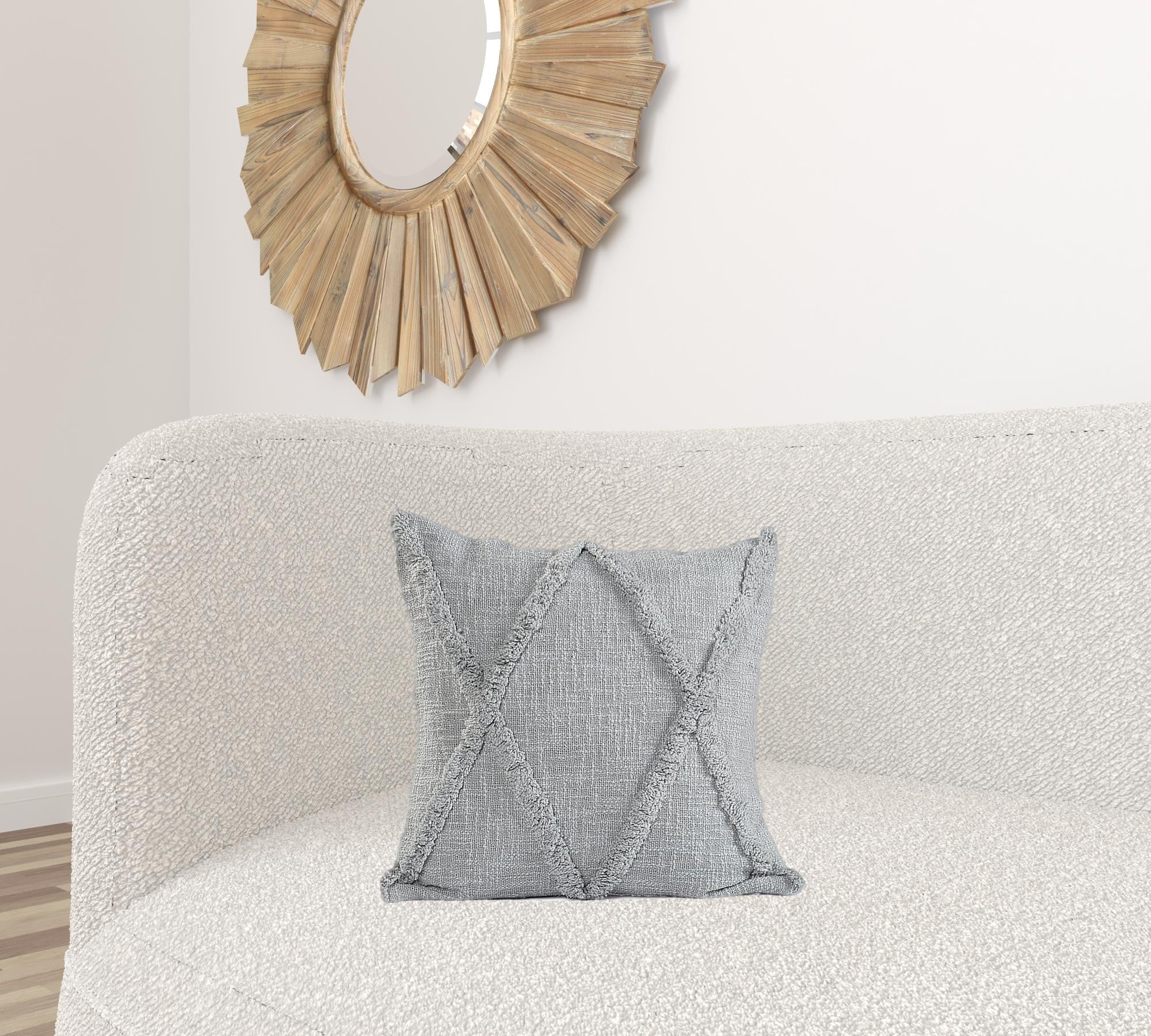 18" X 18" Light Gray 100% Cotton Geometric Zippered Pillow