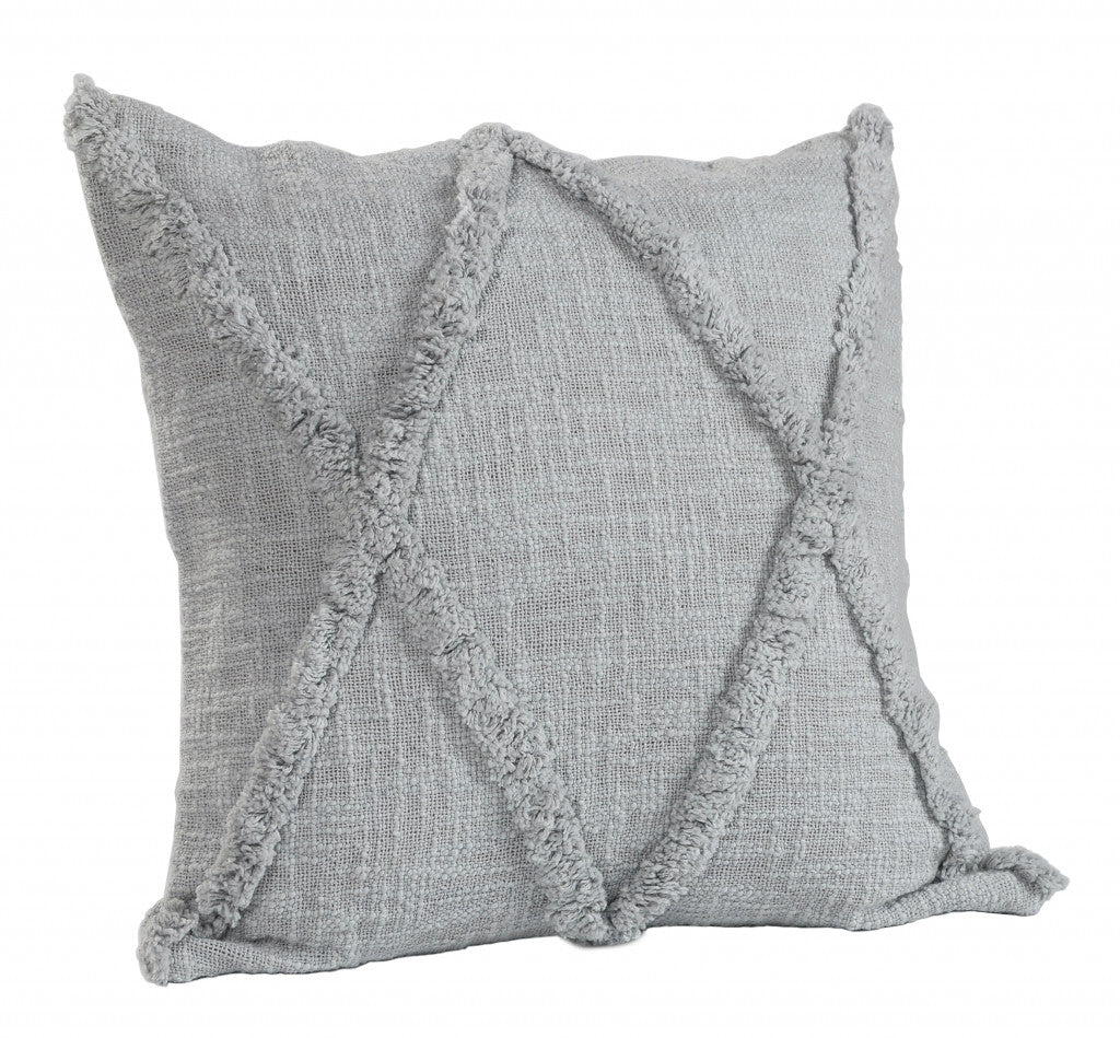 18" X 18" Light Gray 100% Cotton Geometric Zippered Pillow