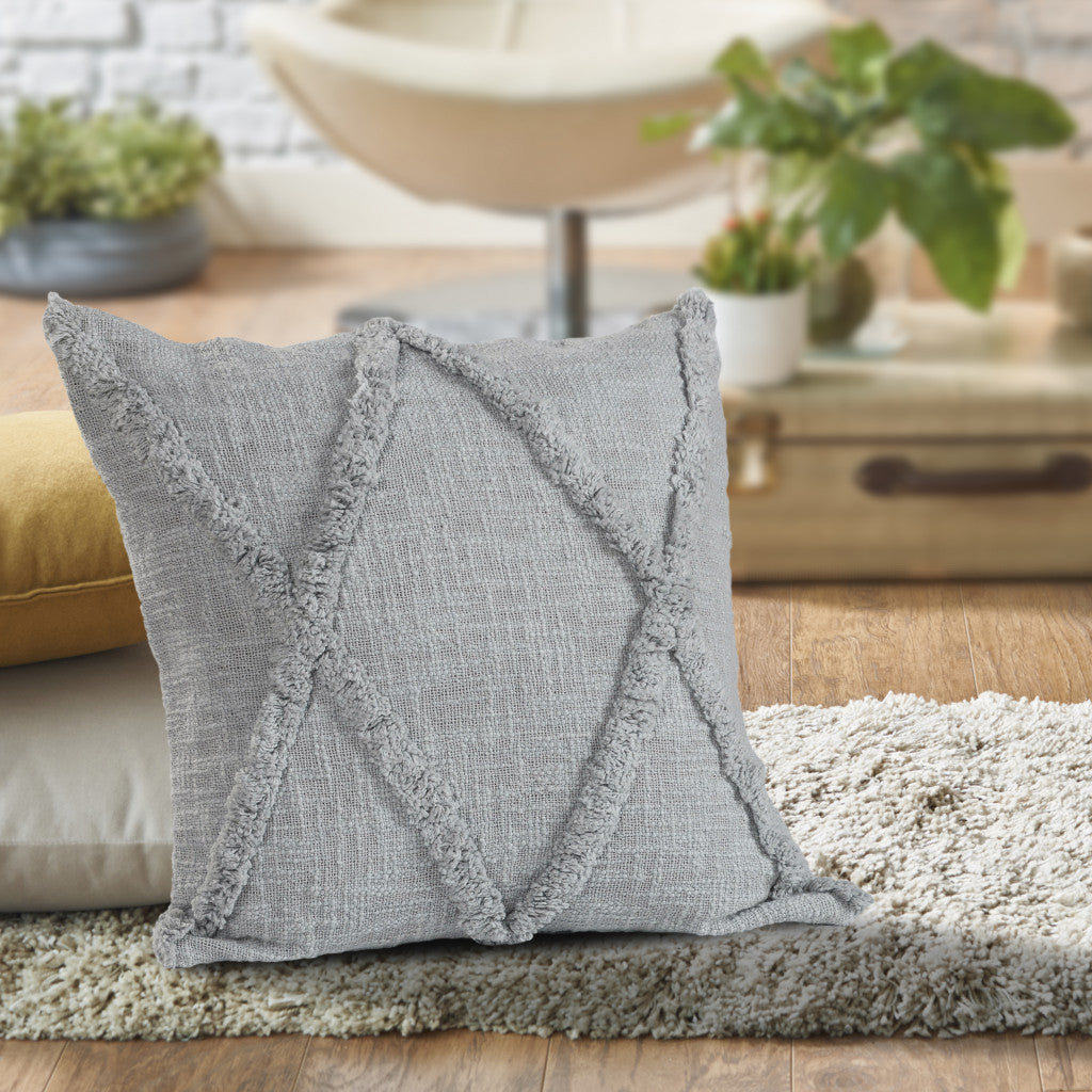 18" X 18" Light Gray 100% Cotton Geometric Zippered Pillow