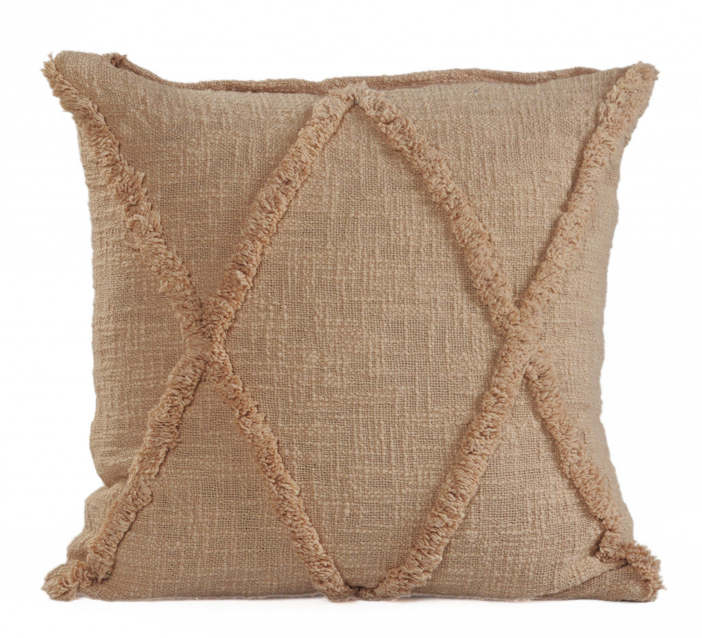 18" X 18" Taupe And Brown 100% Cotton Geometric Zippered Pillow