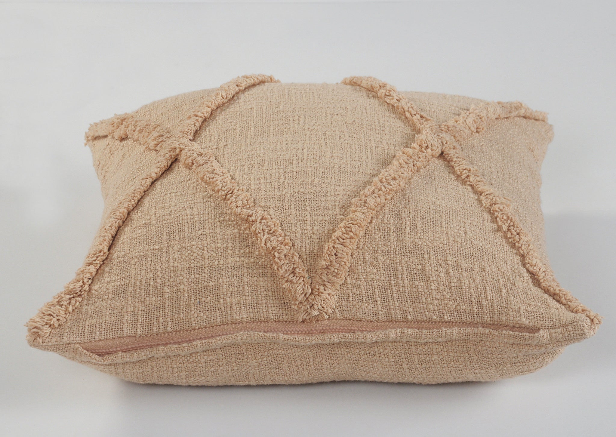 18" X 18" Taupe And Brown 100% Cotton Geometric Zippered Pillow