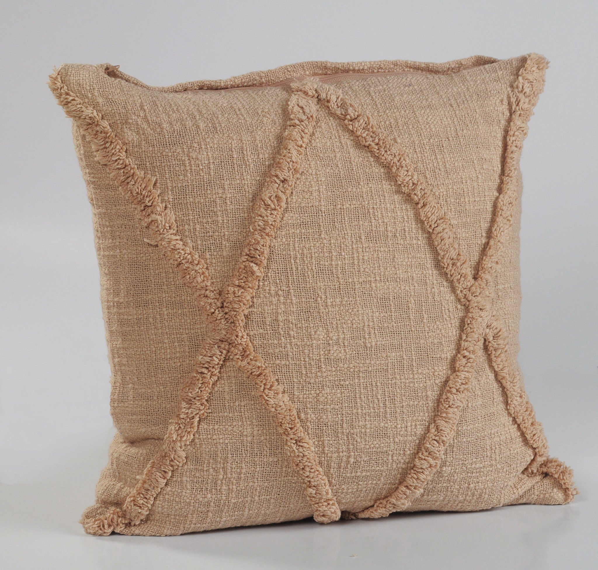 18" X 18" Taupe And Brown 100% Cotton Geometric Zippered Pillow