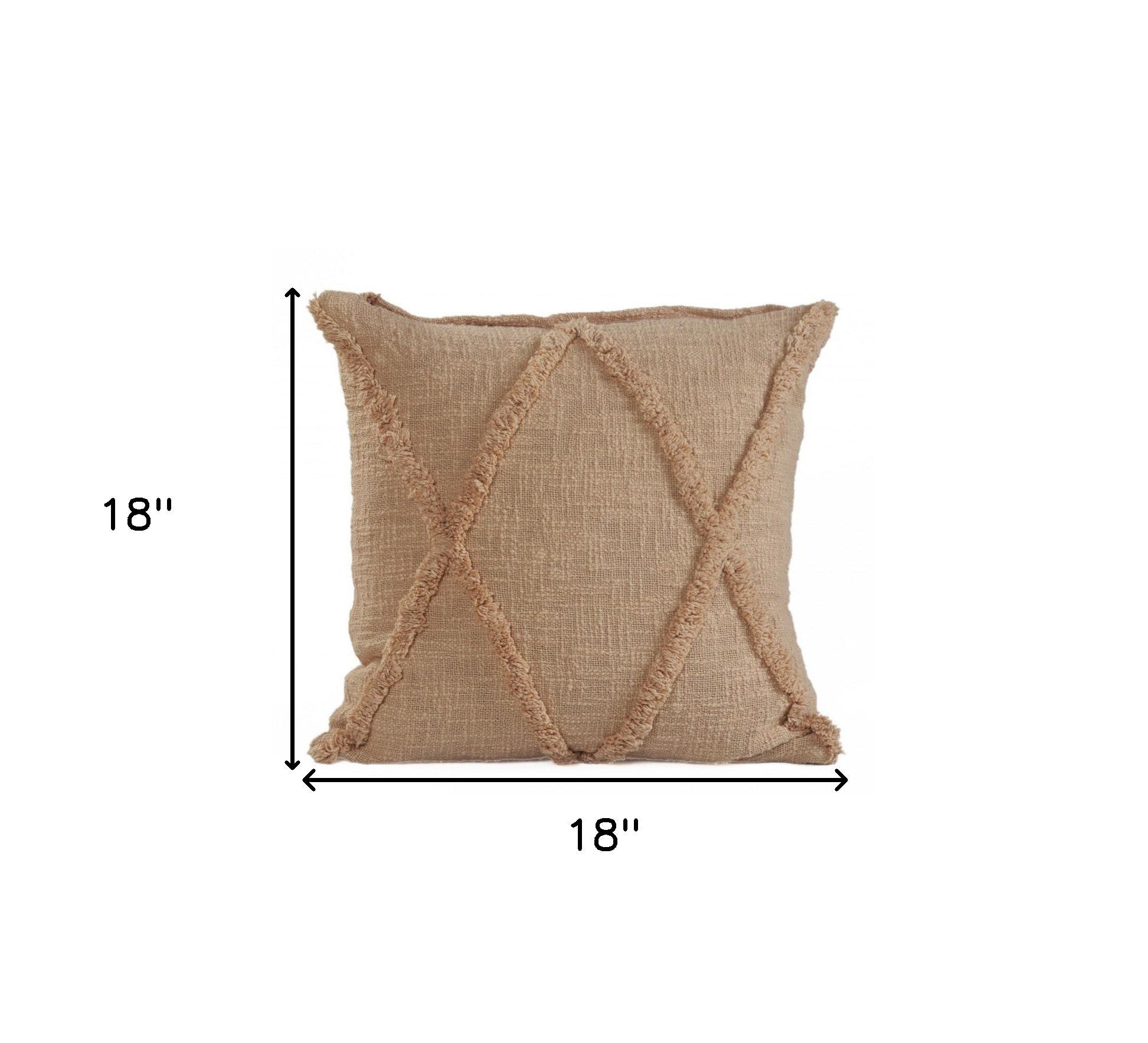 18" X 18" Taupe And Brown 100% Cotton Geometric Zippered Pillow