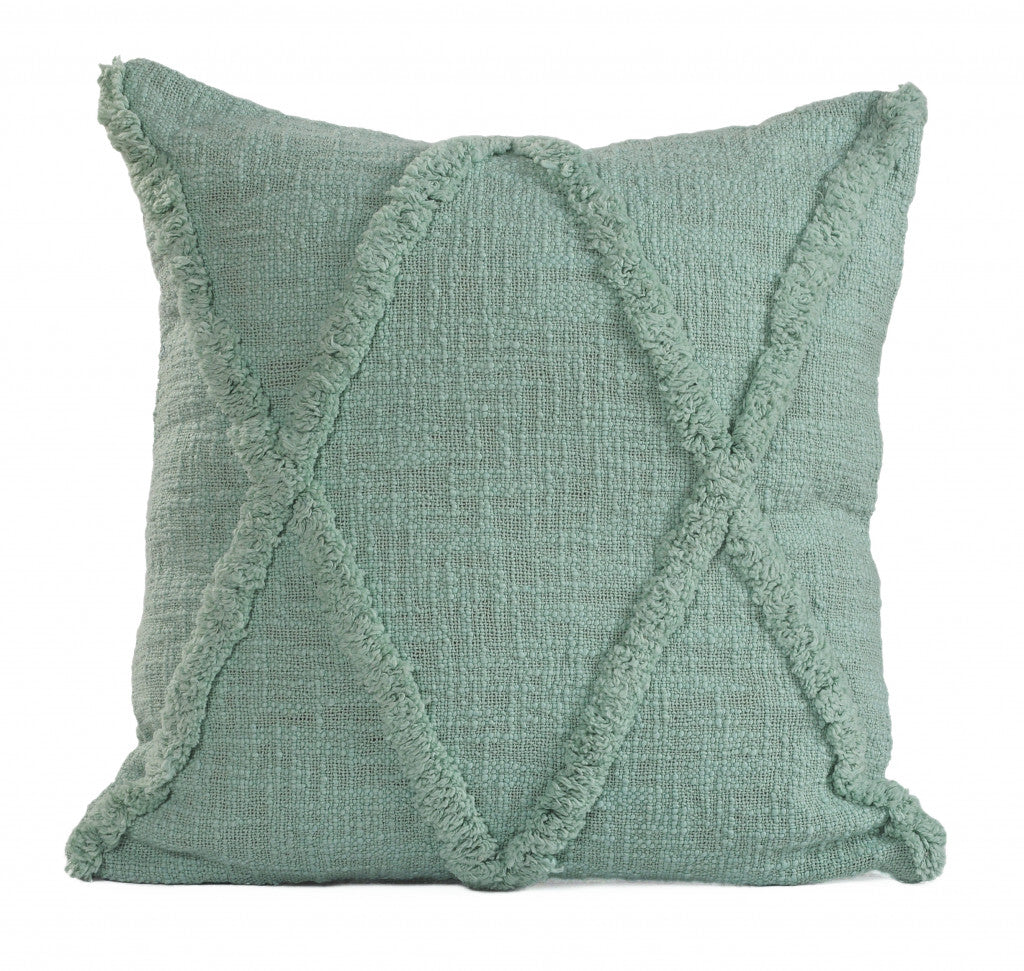 18" X 18" Jade Green 100% Cotton Geometric Zippered Pillow