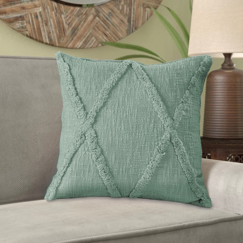 18" X 18" Jade Green 100% Cotton Geometric Zippered Pillow