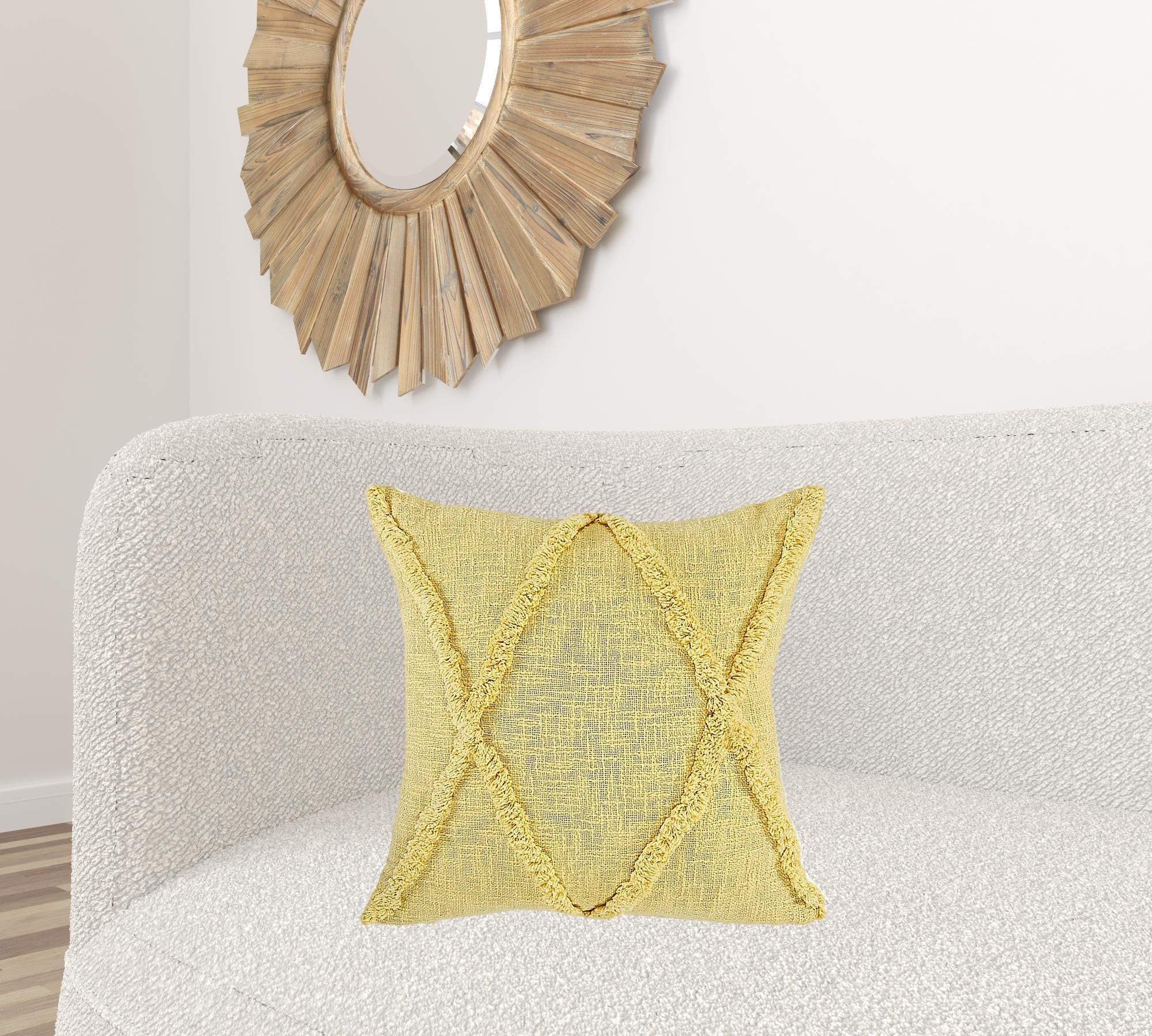 20" X 20" Yellow Diamond Cotton Zippered Pillow