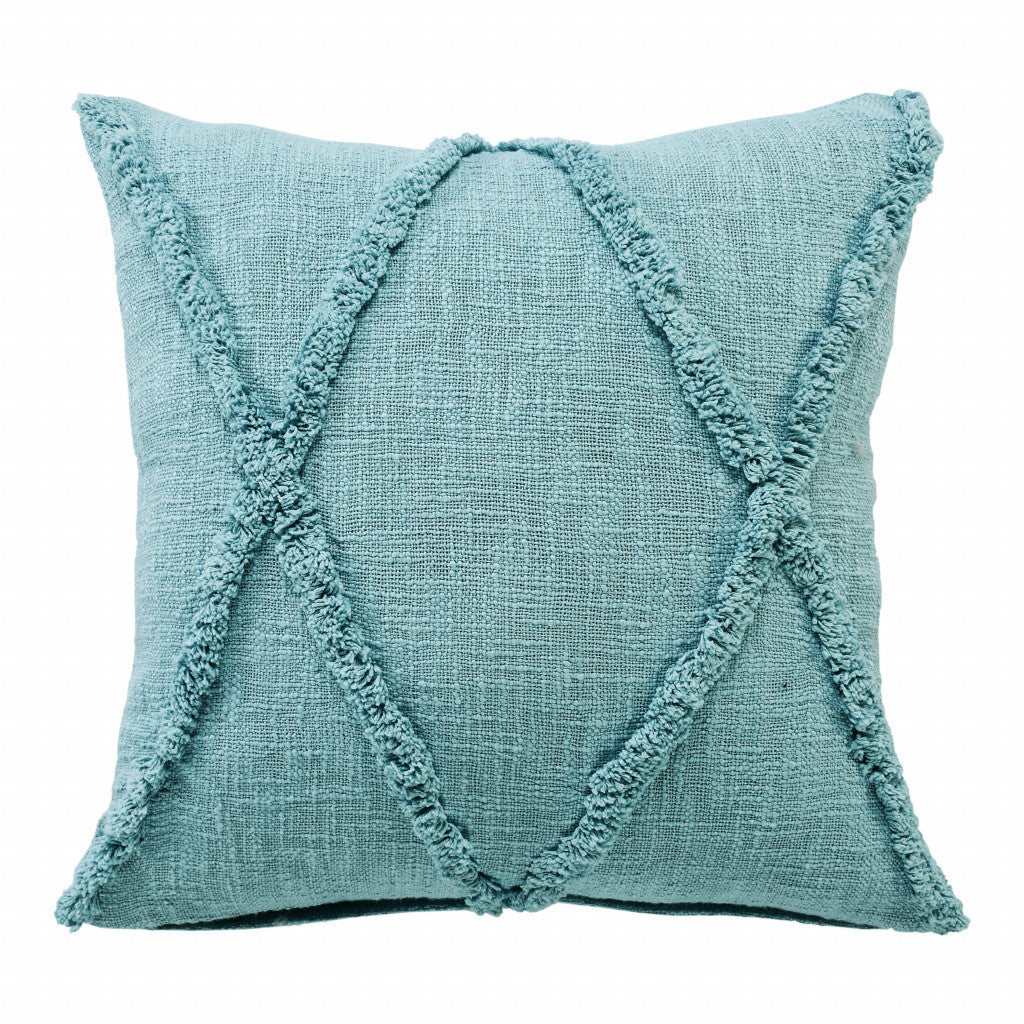 20" X 20" Aqua Sky Blue 100% Cotton Geometric Zippered Pillow