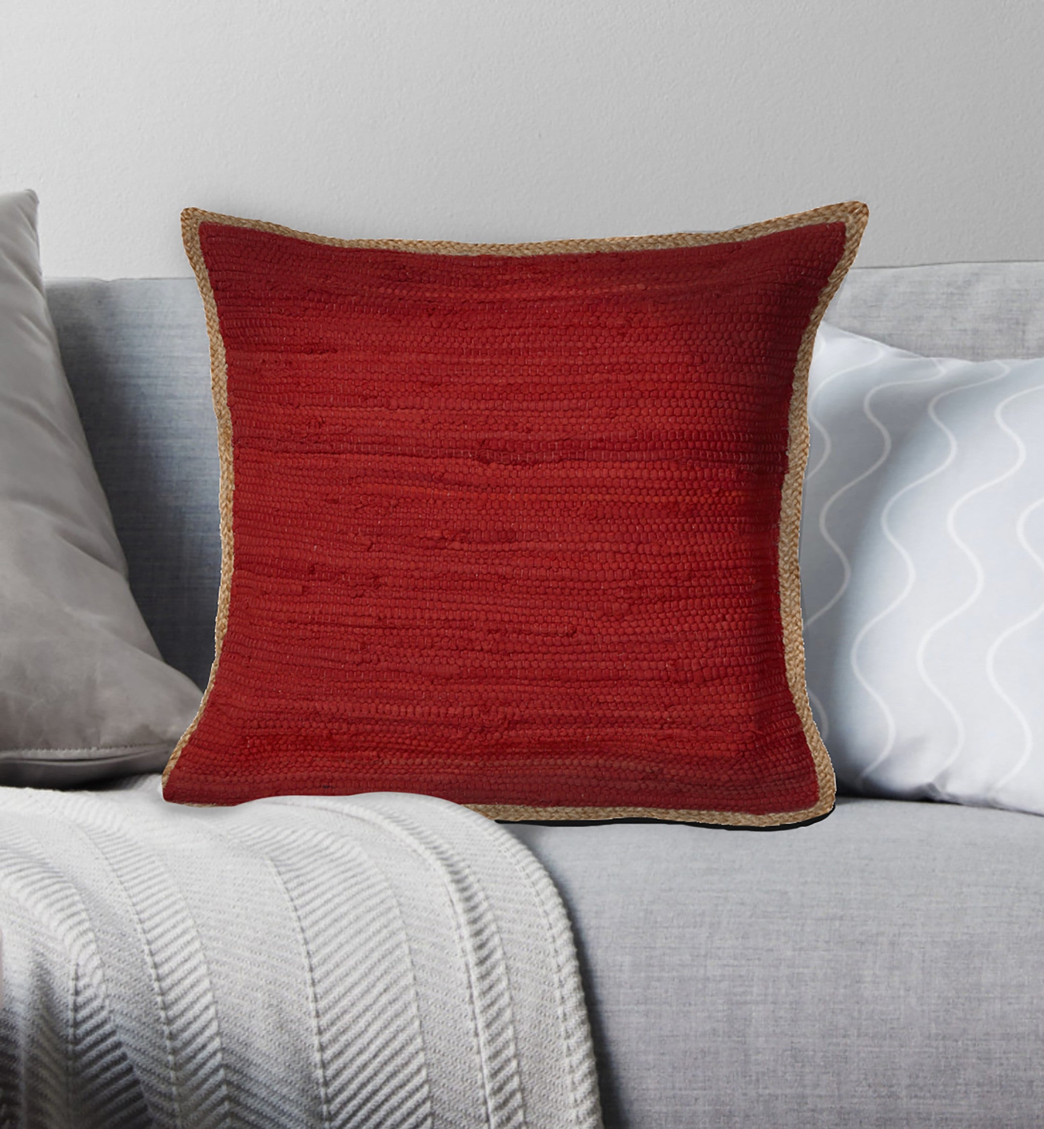 20" x 20" Red 100% Cotton Zippered Pillow