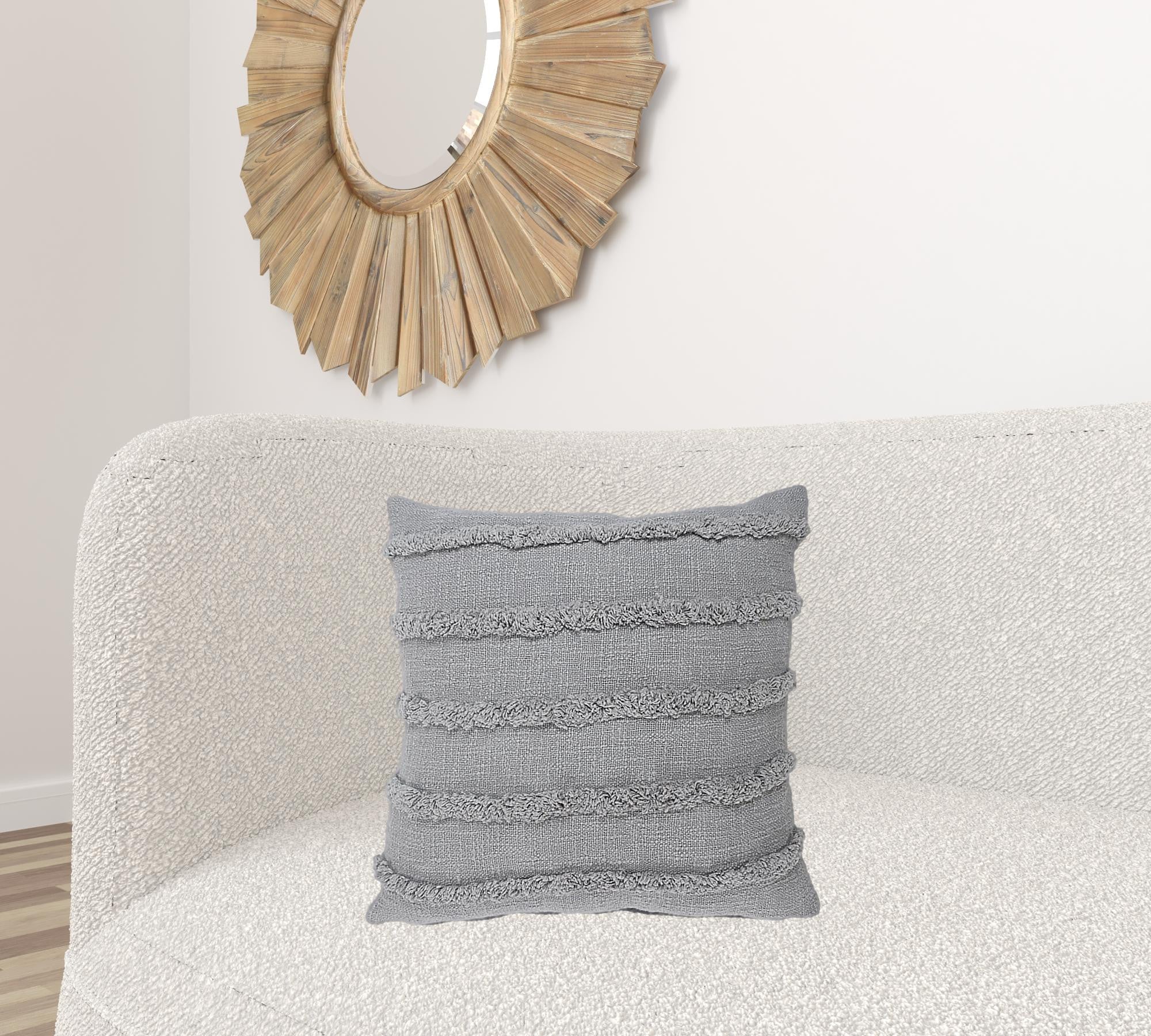 20" X 20" Gray 100% Cotton Zippered Pillow