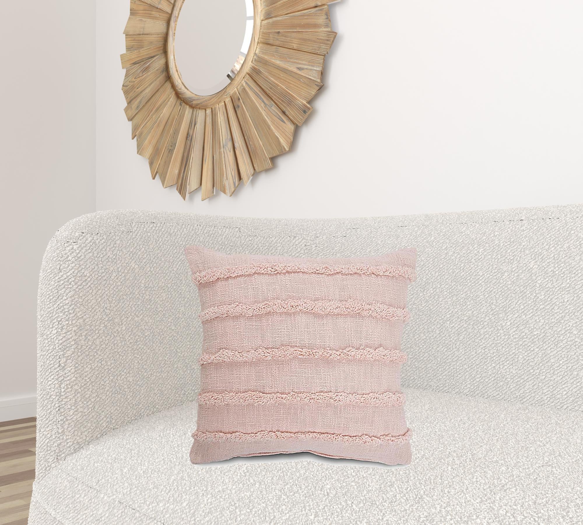 20" X 20" Pearl Blush And Peach 100% Cotton Zippered Pillow