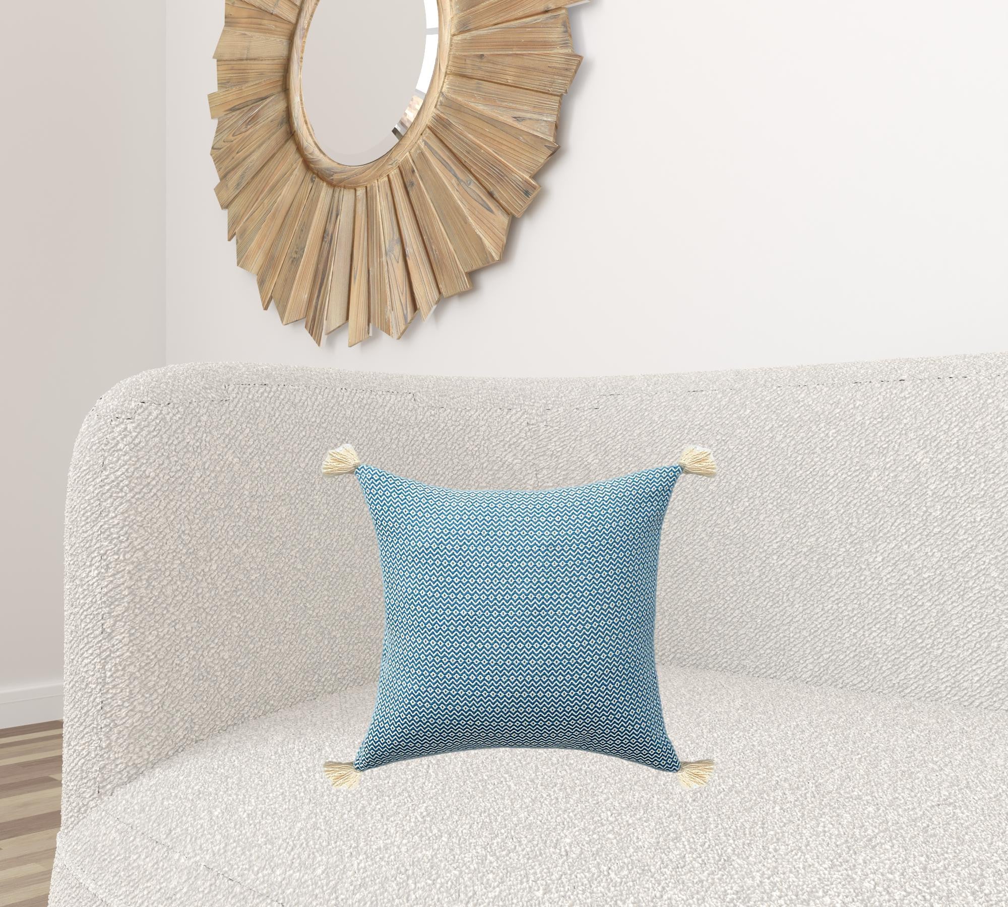 18" X 18" Light Blue 100% Cotton Geometric Zippered Pillow