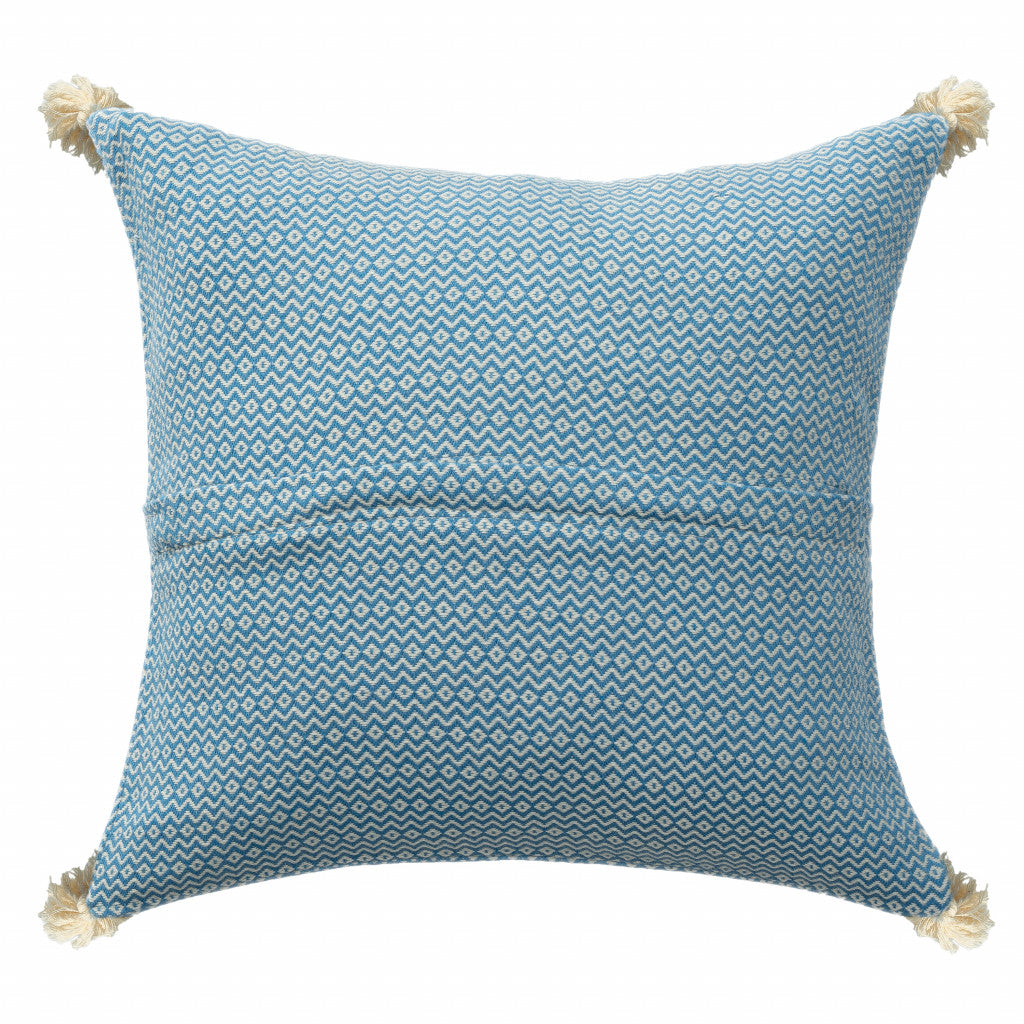 18" X 18" Light Blue 100% Cotton Geometric Zippered Pillow