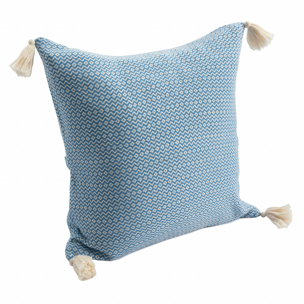 18" X 18" Light Blue 100% Cotton Geometric Zippered Pillow