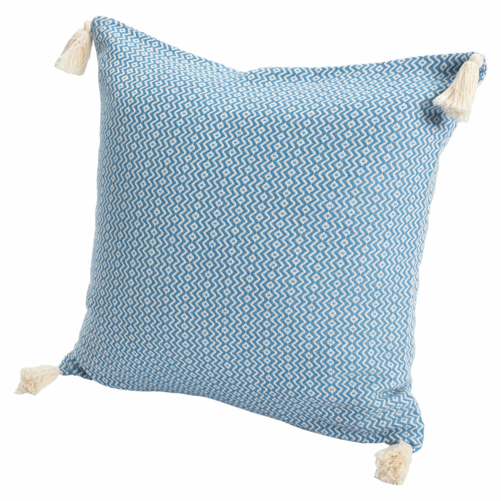 18" X 18" Light Blue 100% Cotton Geometric Zippered Pillow