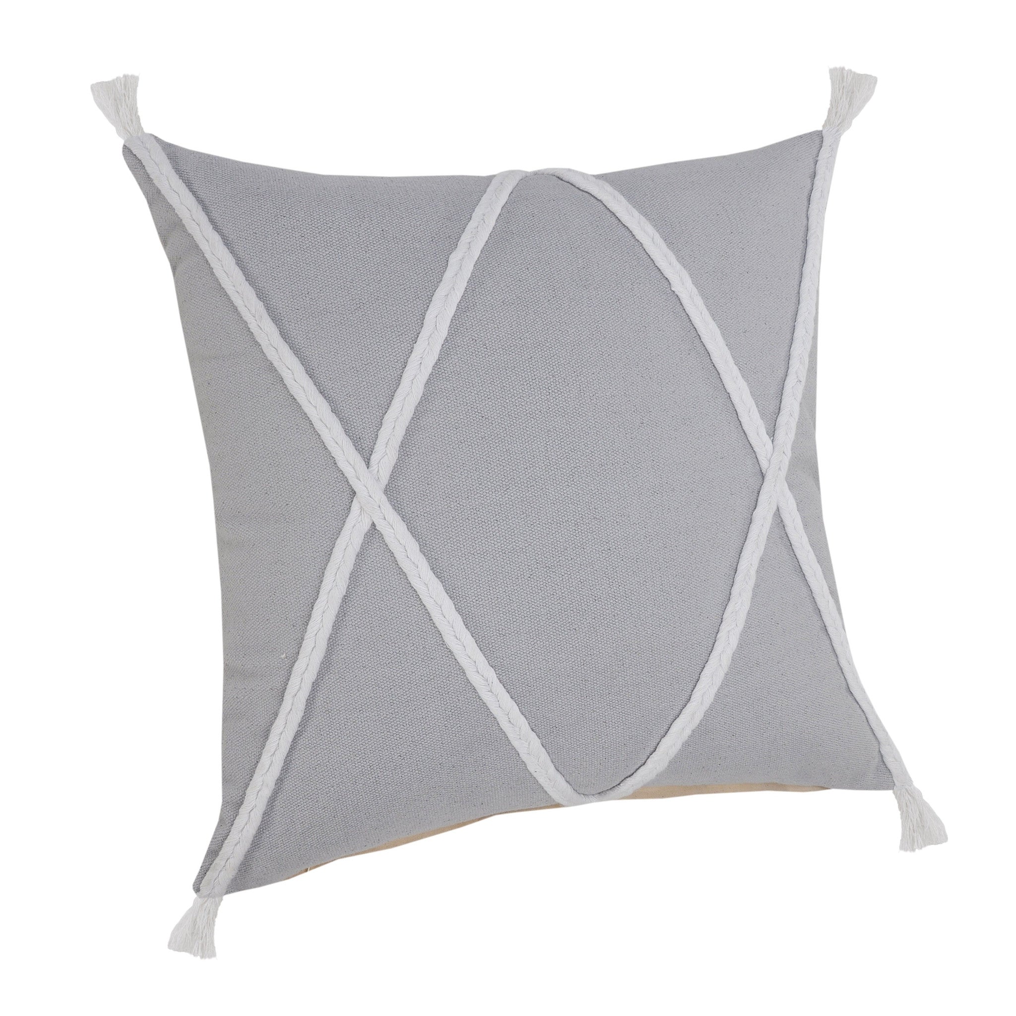 20" X 20" Light Gray And White 100% Cotton Coastal Zippered Pillow