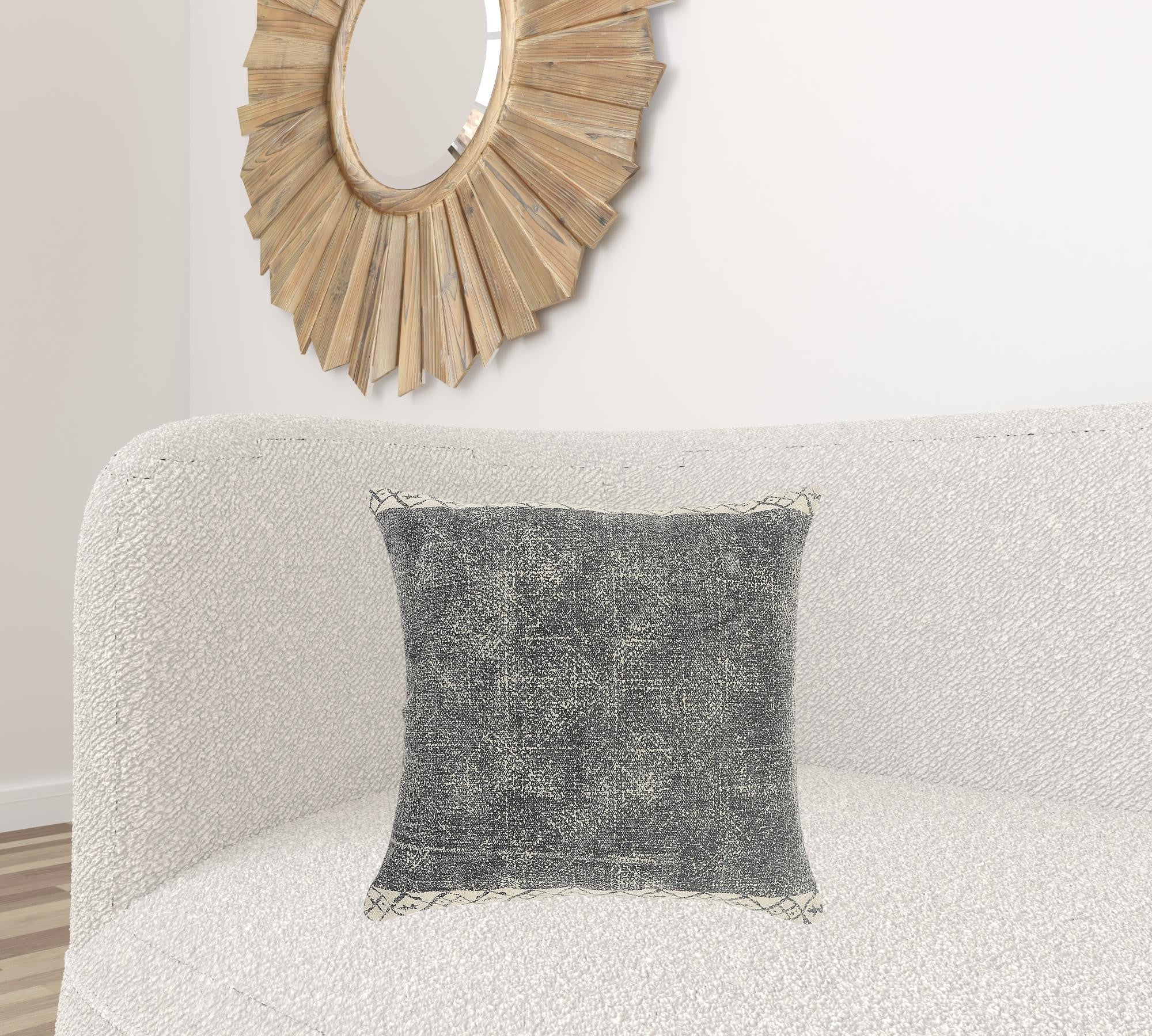 20" X 20" Gray And White 100% Cotton Geometric Zippered Pillow