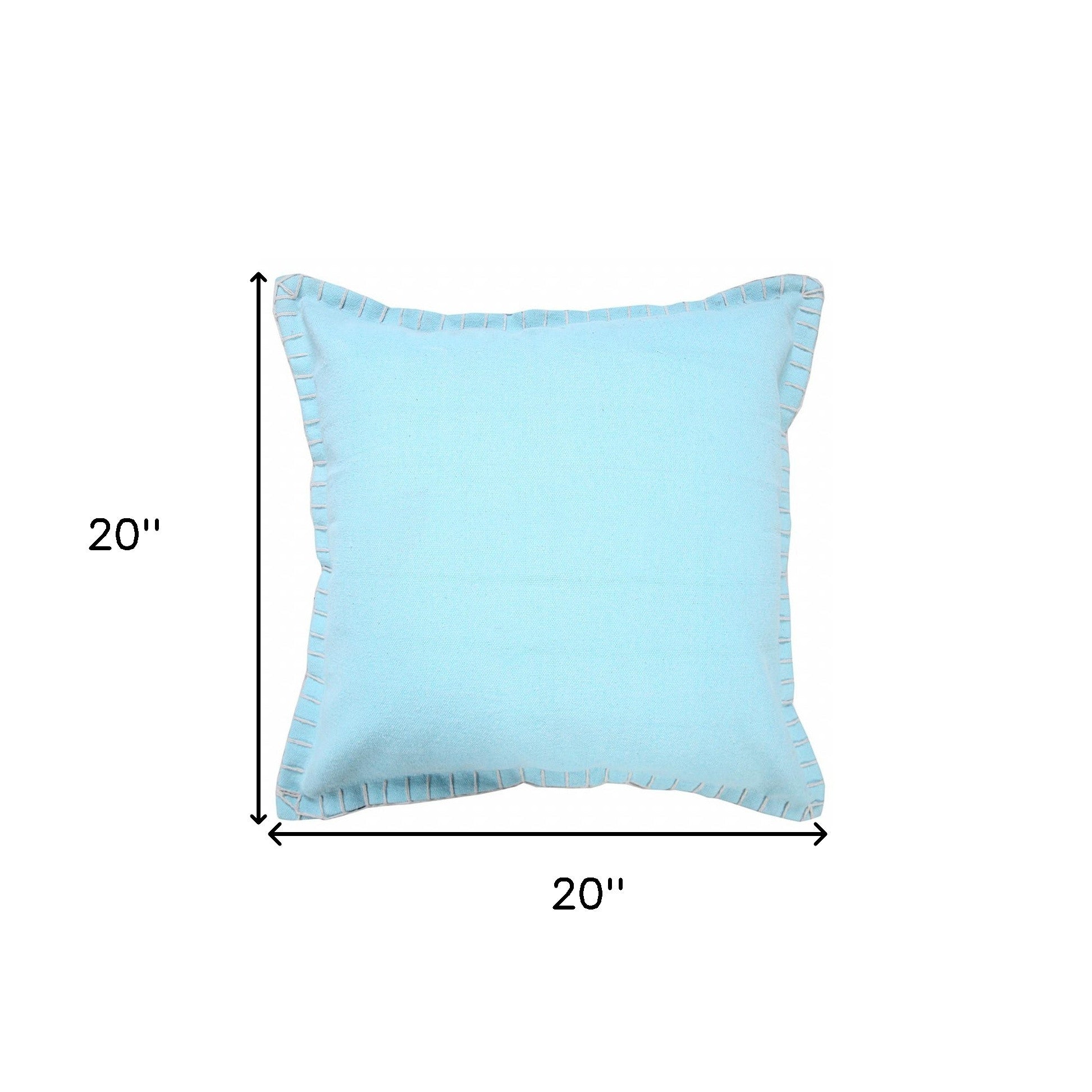 20" X 20" Light Blue 100% Cotton Zippered Pillow