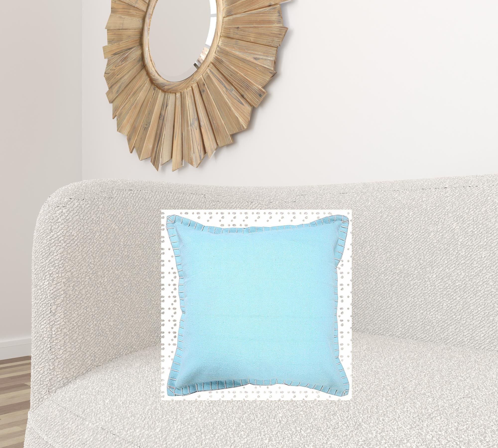 20" X 20" Light Blue 100% Cotton Zippered Pillow