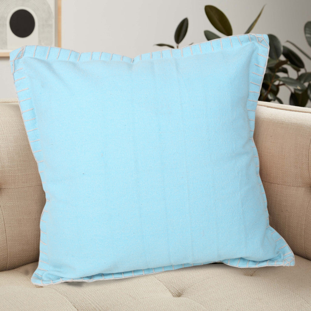 20" X 20" Light Blue 100% Cotton Zippered Pillow