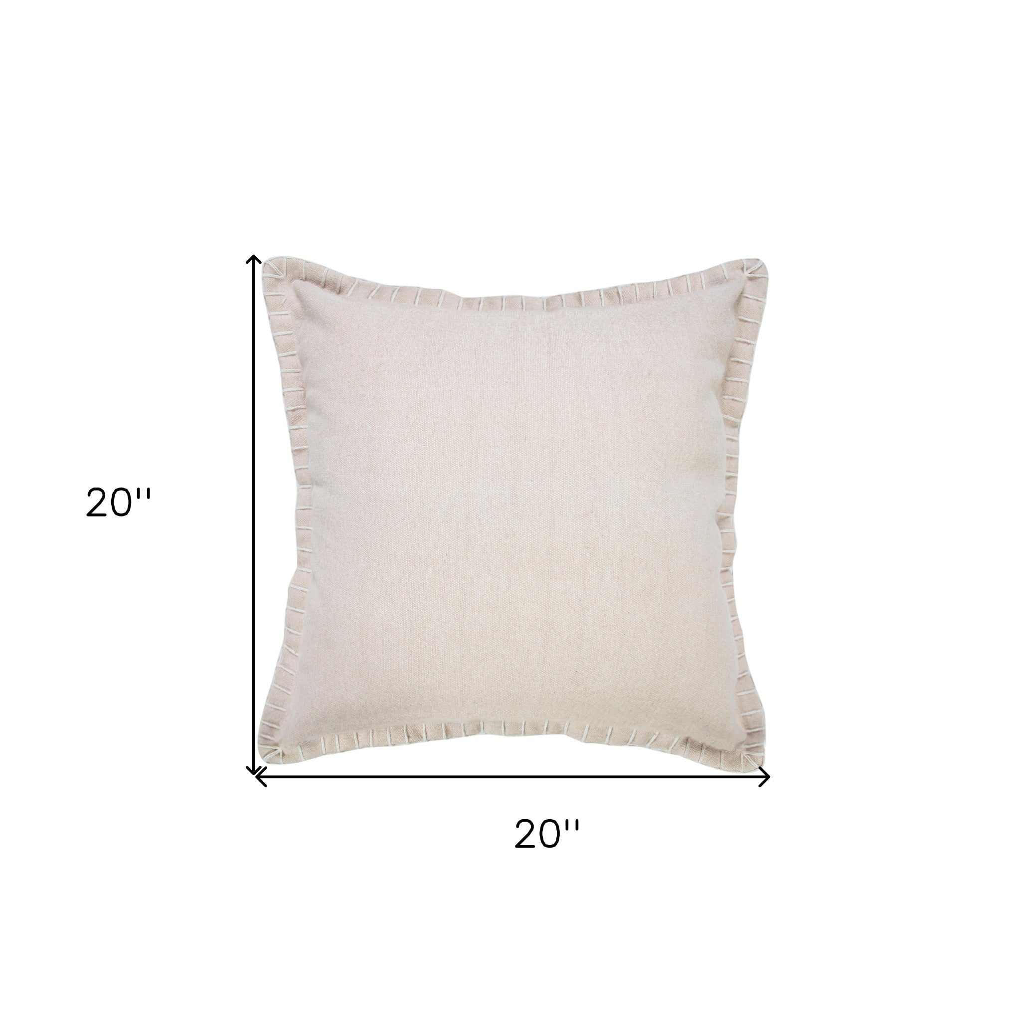 20" X 20" Beige 100% Cotton Zippered Pillow