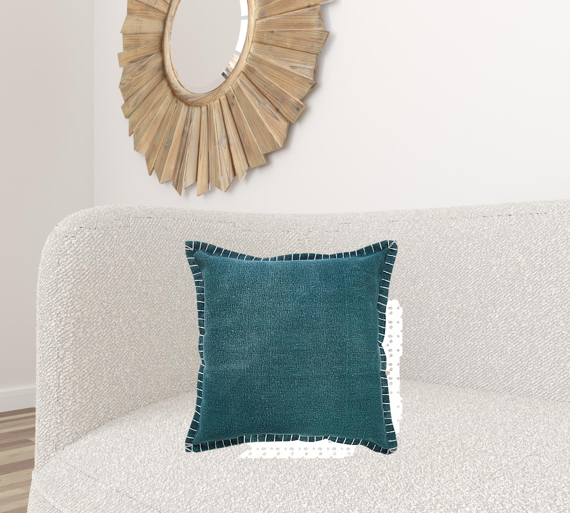 20" X 20" Emerald Green 100% Cotton Zippered Pillow