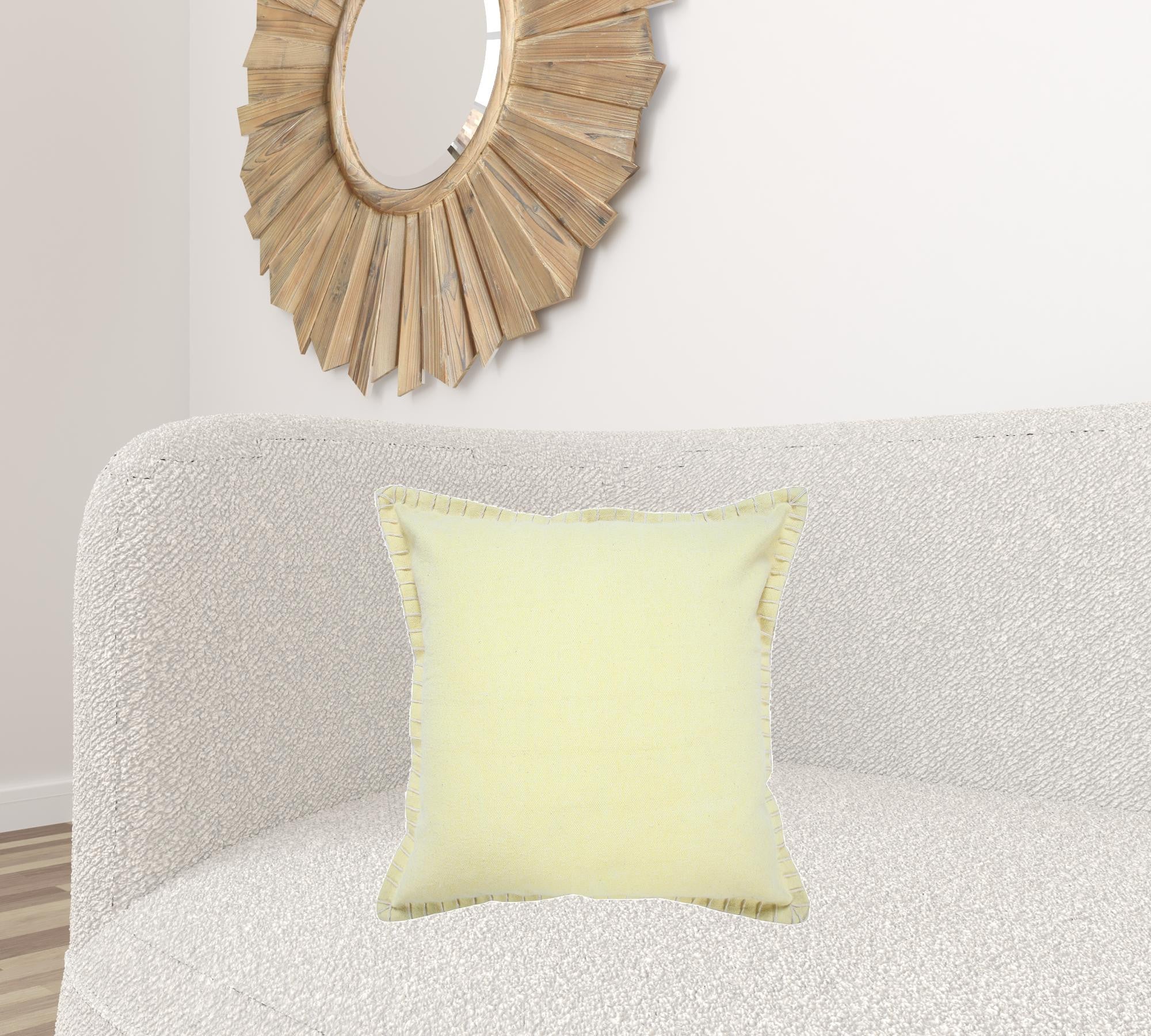 20" X 20" Light Yellow 100% Cotton Zippered Pillow