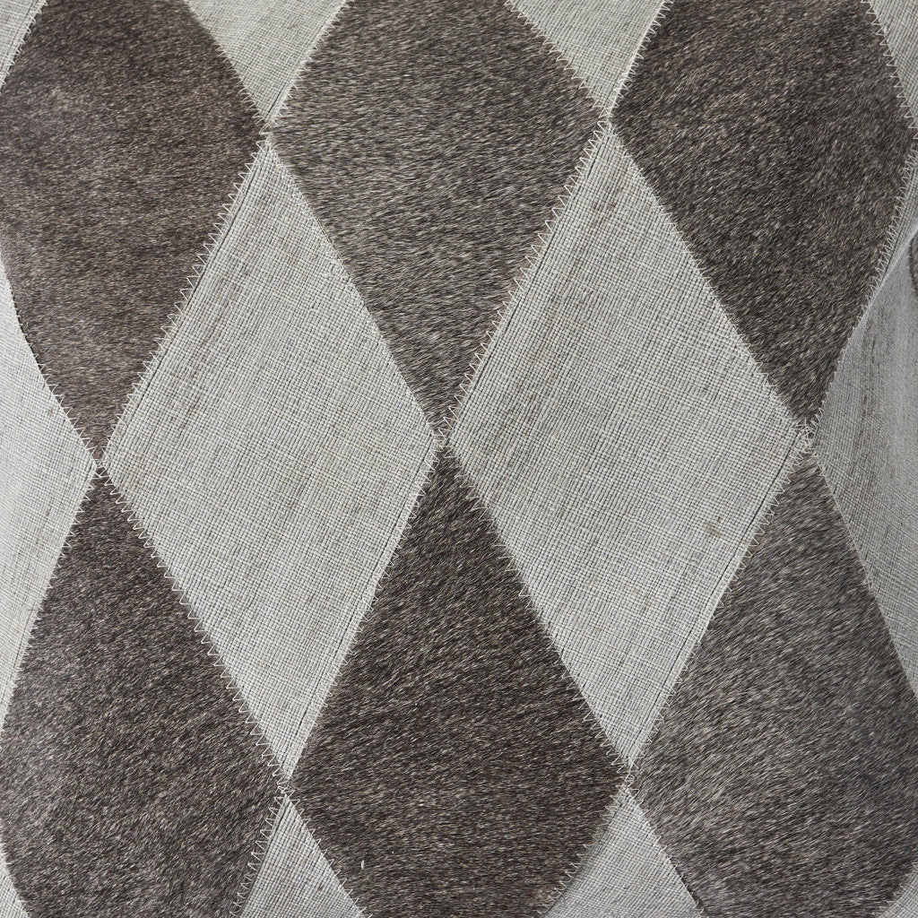 20" X 20" Silver And Brown 100% Wool Geometric Zippered Pillow